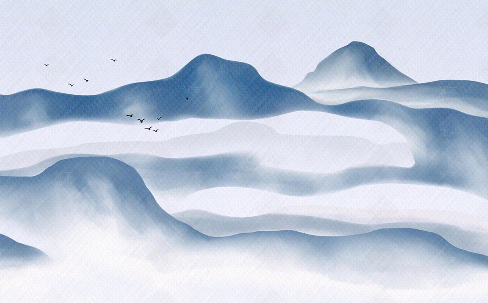 墙酷新中式山云风景简约壁纸壁画贴图下载【ID:1144804981】