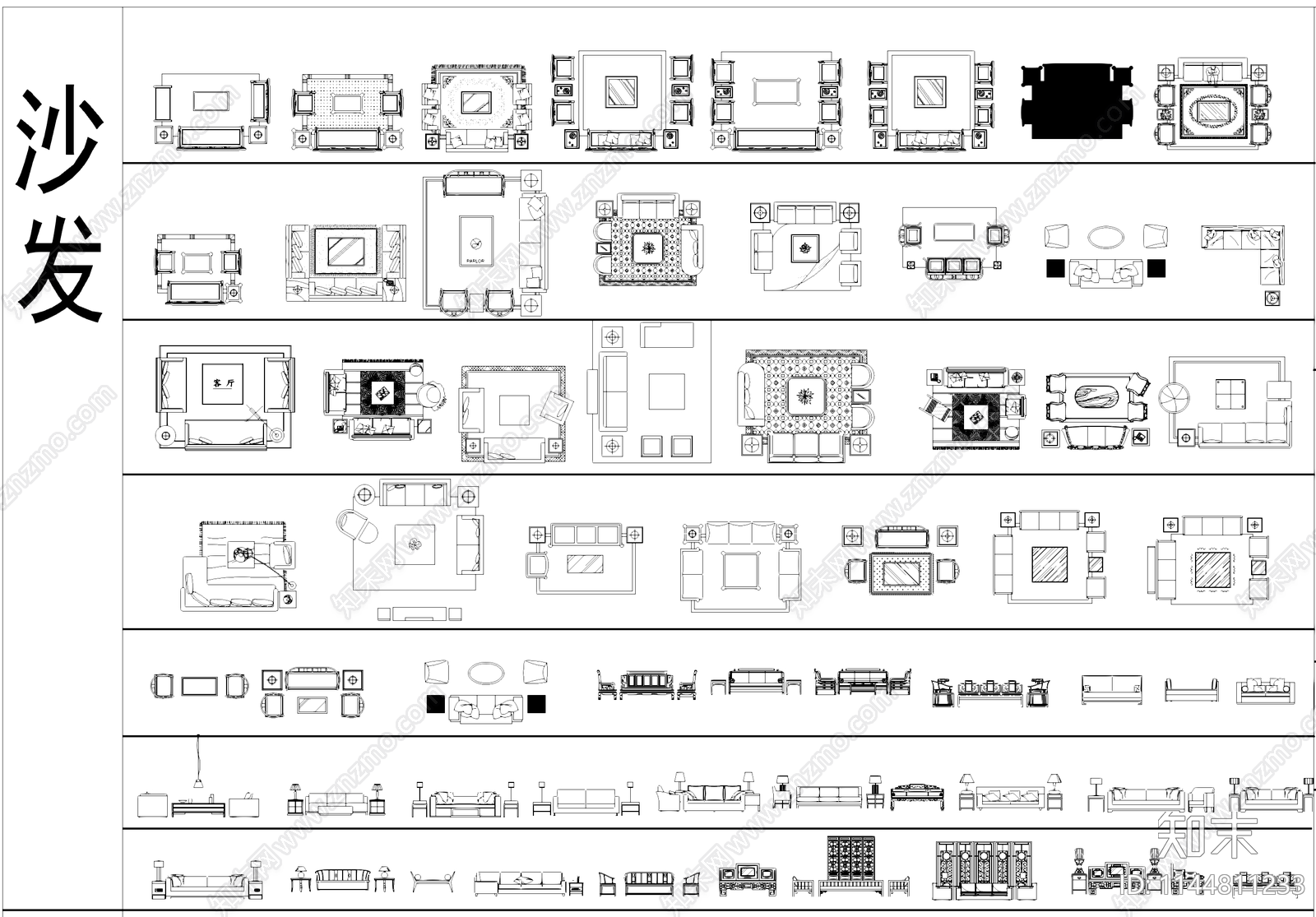 中式综合家具图库沙发桌椅床柜子装饰品洁具电器健身器材cad施工图下载【ID:1144811233】