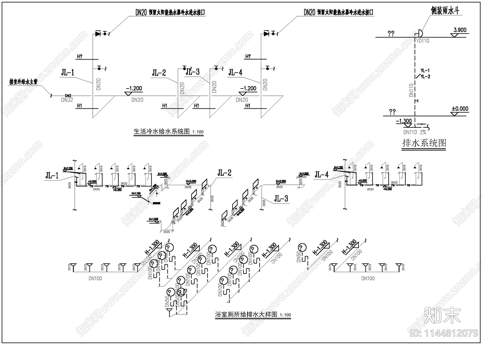 藏式公厕建筑cad施工图下载【ID:1144812079】