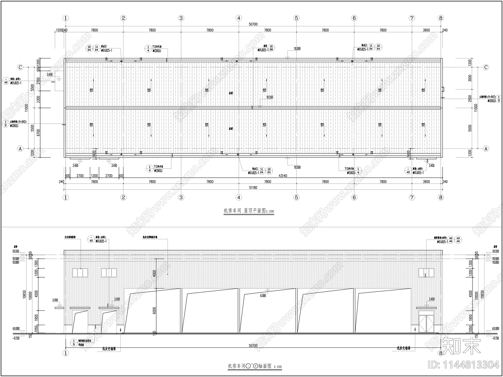 机修车间建筑cad施工图下载【ID:1144813304】