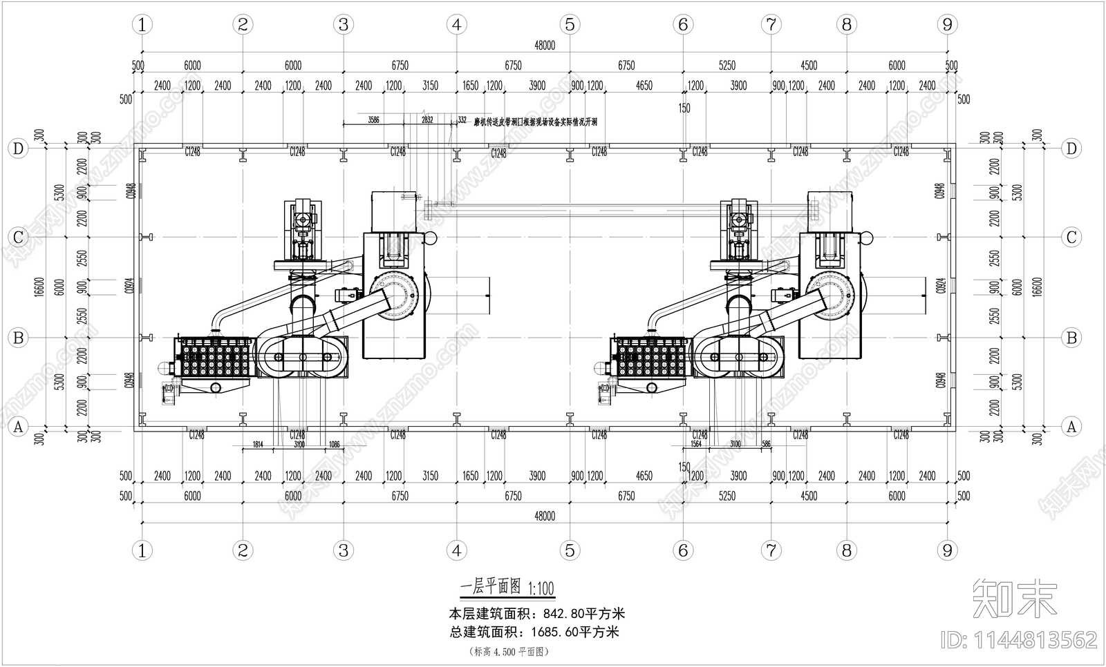粉磨机厂房建筑cad施工图下载【ID:1144813562】