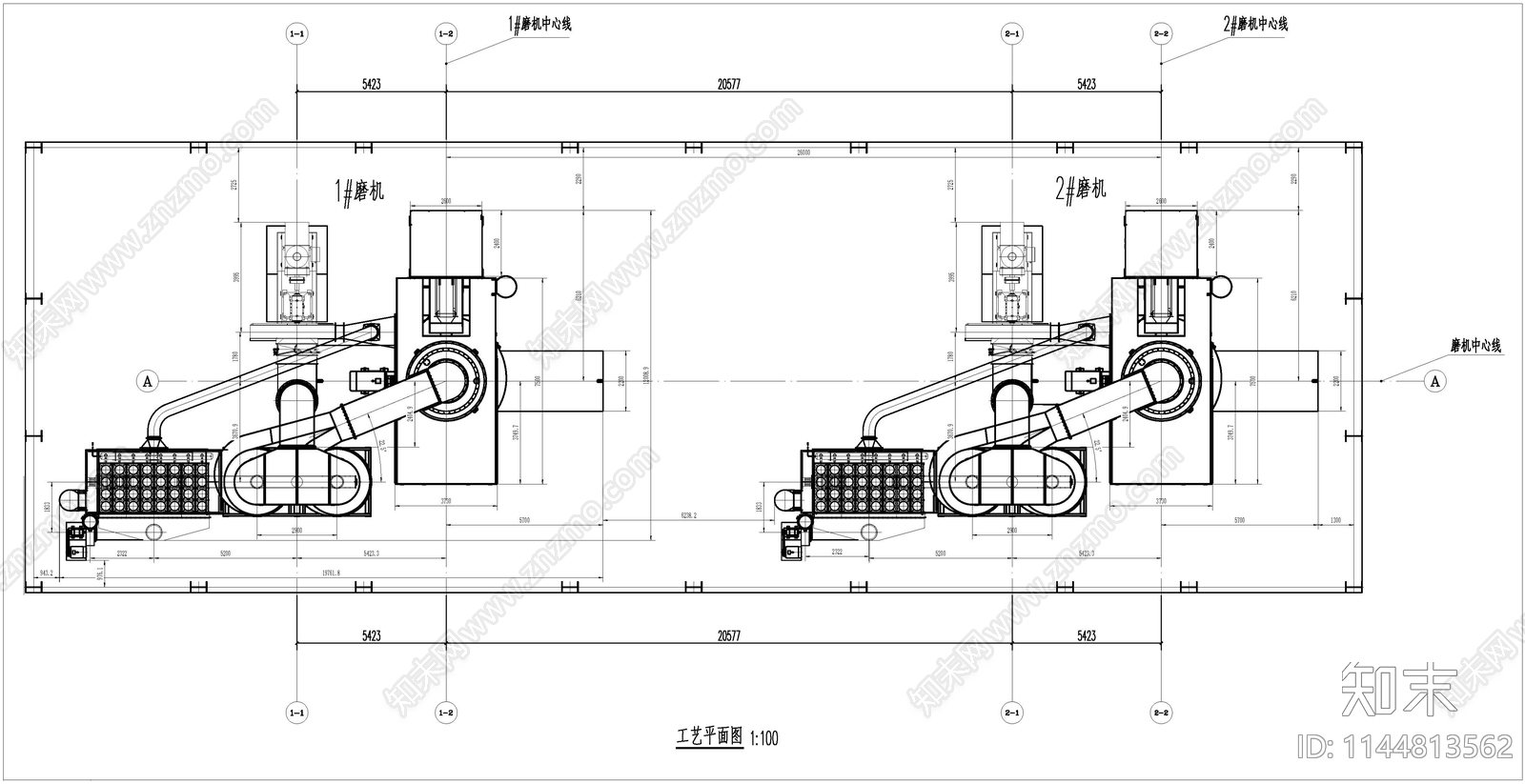 粉磨机厂房建筑cad施工图下载【ID:1144813562】
