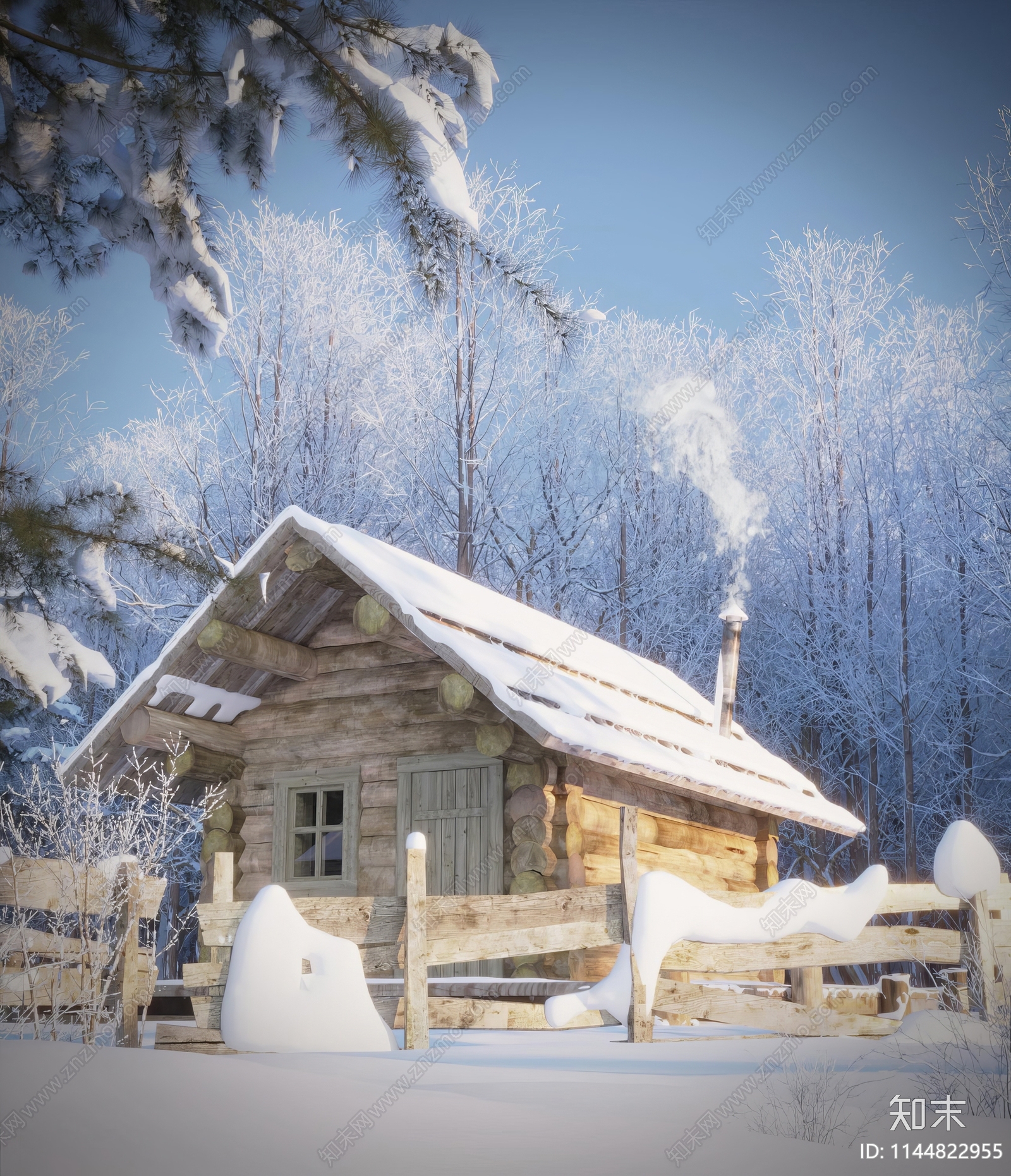 现代雪景木屋独栋别墅SU模型下载【ID:1144822955】