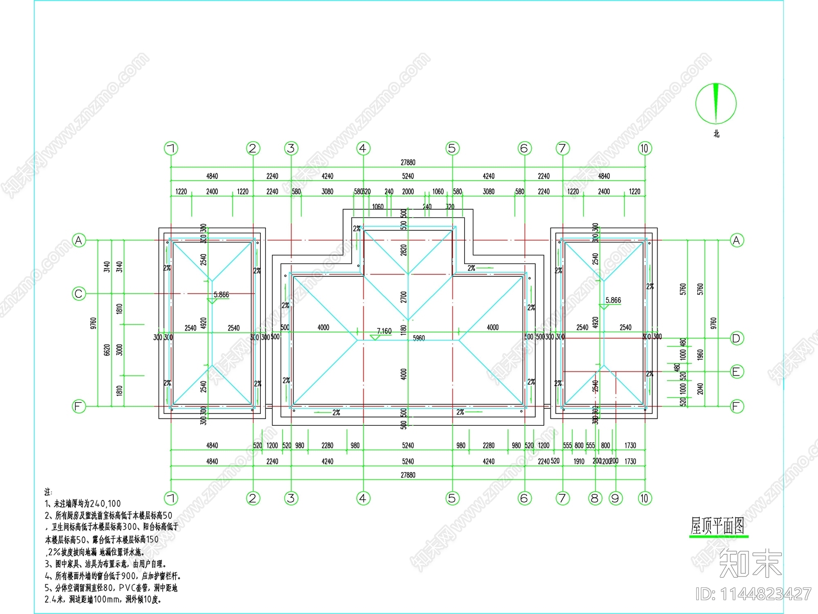 新中式一层独栋别墅建筑施工图下载【ID:1144823427】