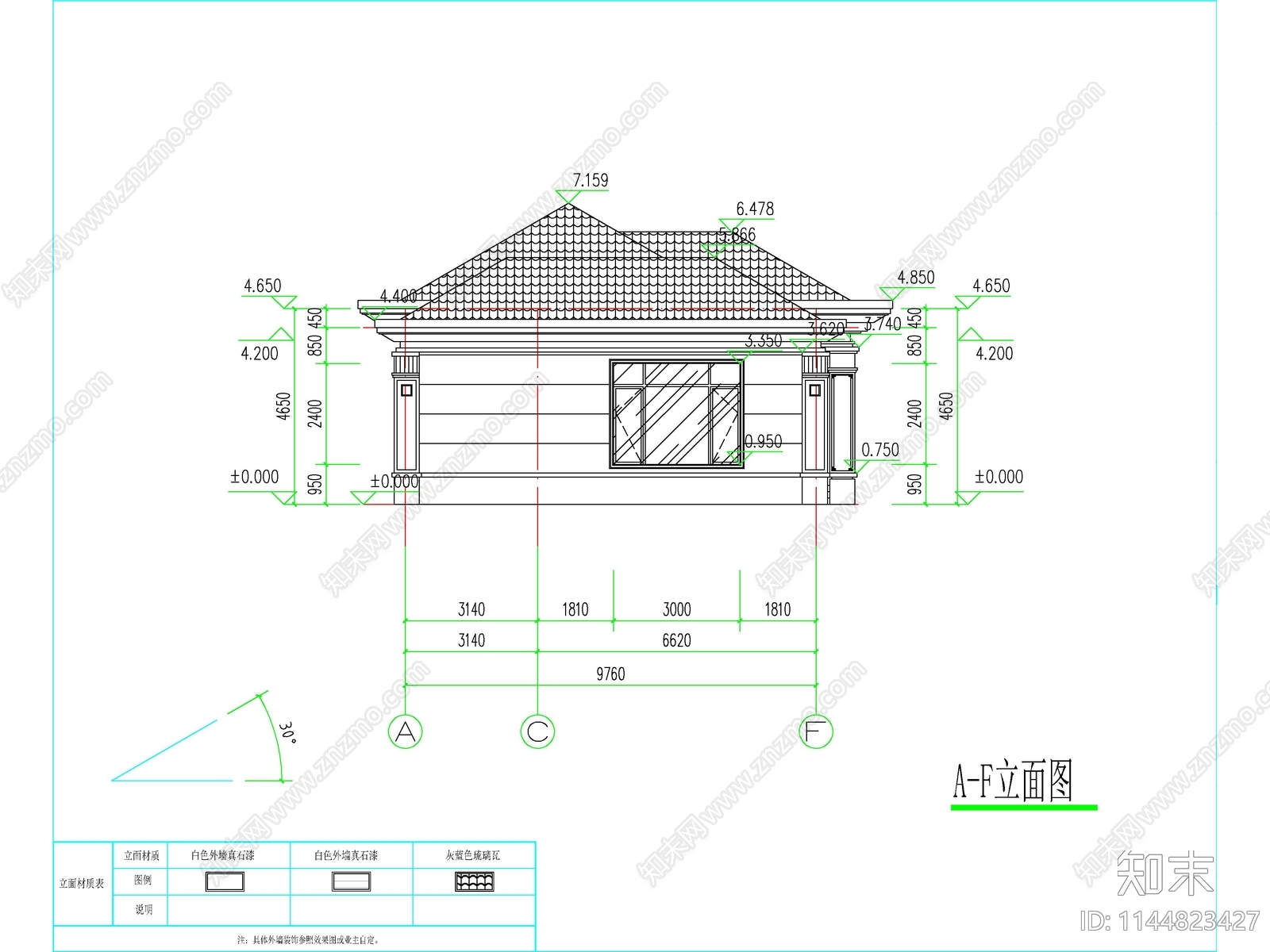 新中式一层独栋别墅建筑施工图下载【ID:1144823427】