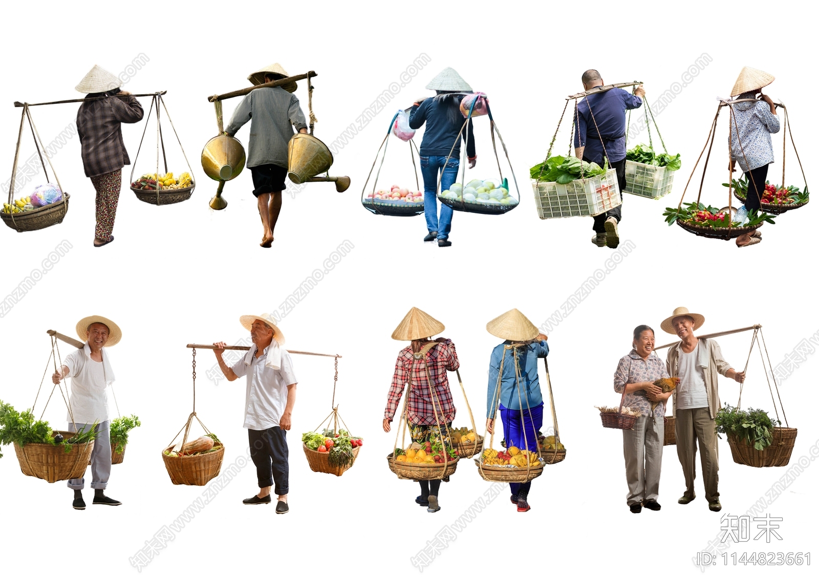 PSD免抠挑担农民商贩人物下载【ID:1144823661】undefined