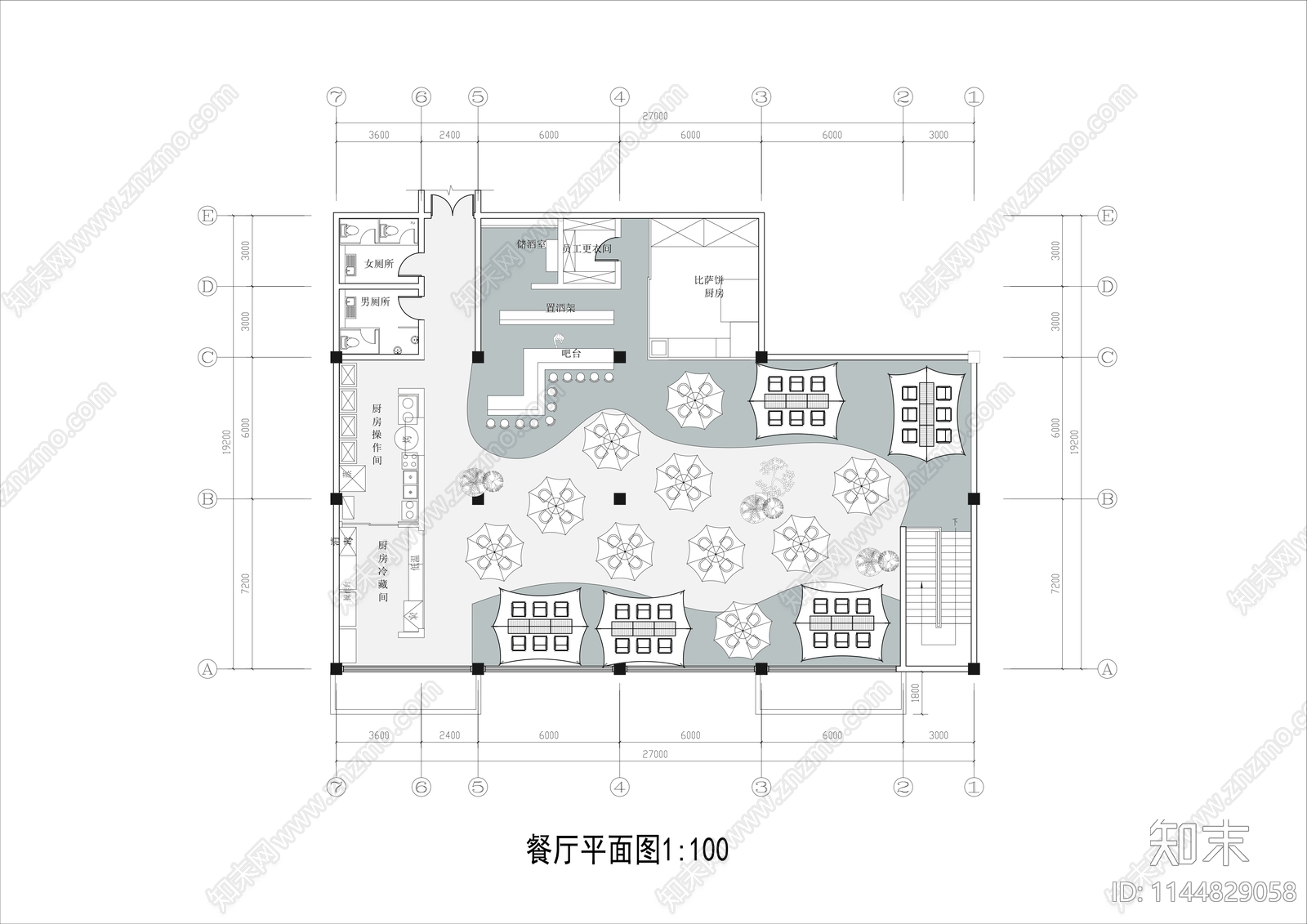 400㎡露营风餐厅酒吧平面布置图cad施工图下载【ID:1144829058】