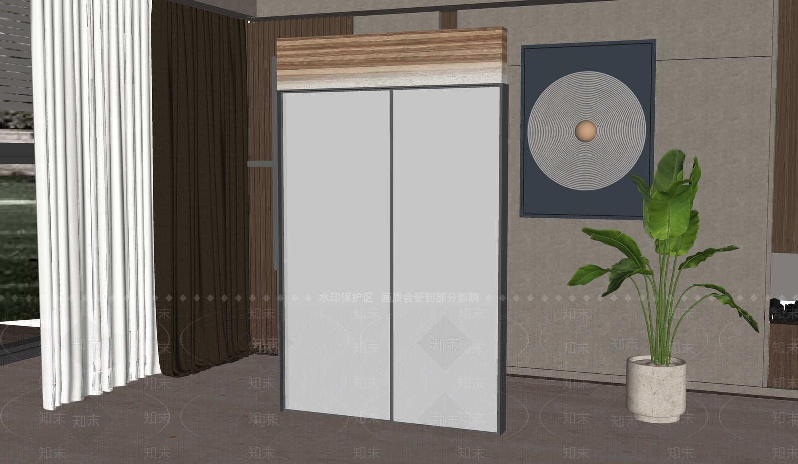 现代落地窗SU模型下载【ID:1144861353】