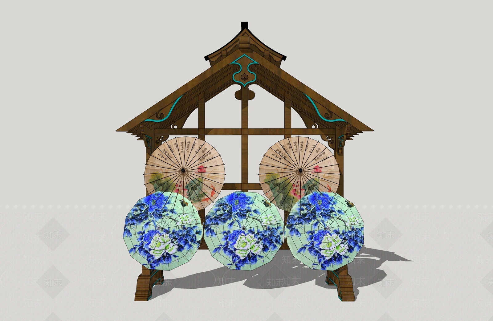 中式唐风伞摊位SU模型下载【ID:1144832146】