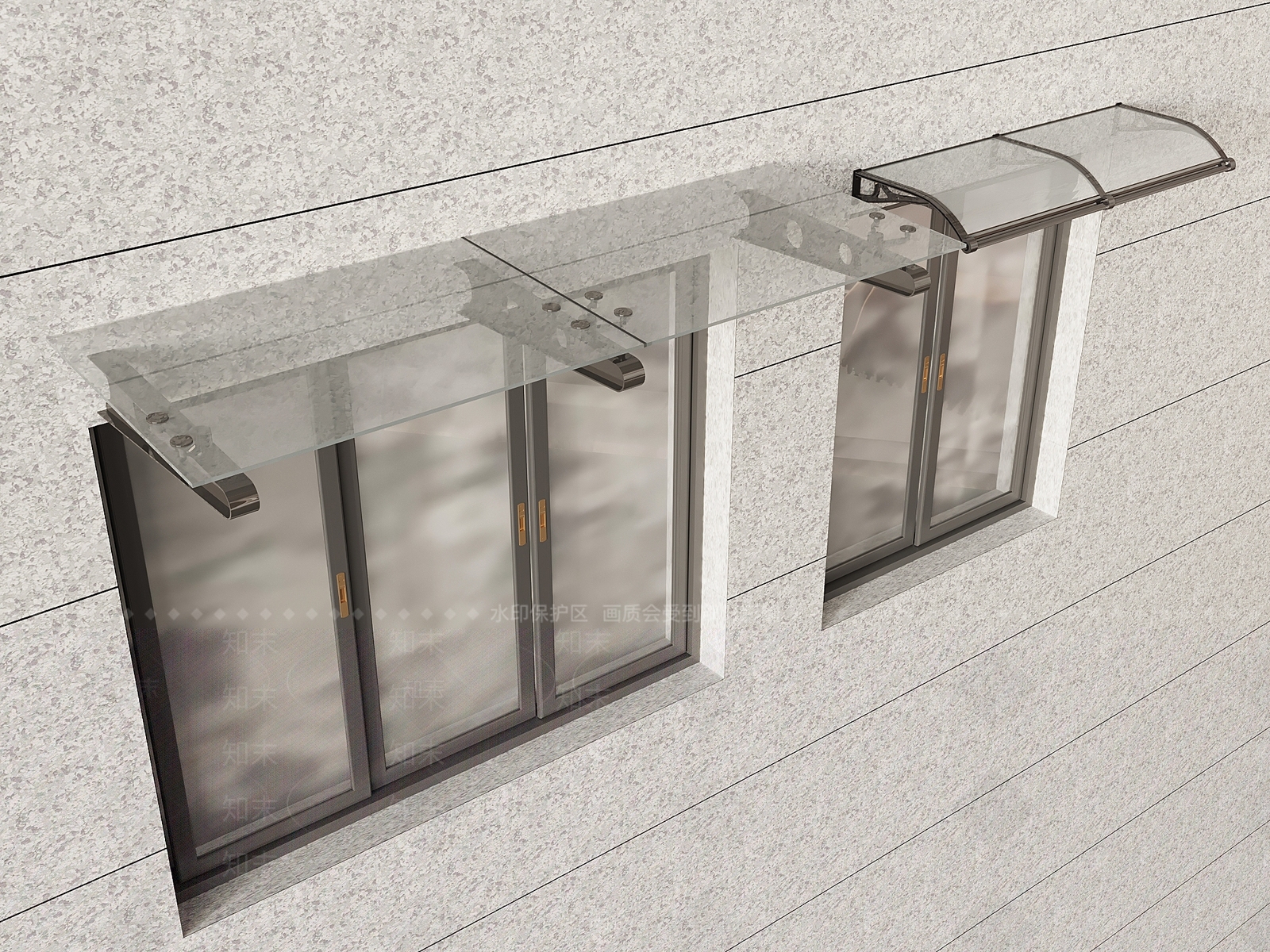 现代钢化玻璃遮雨棚3D模型下载【ID:1144839252】