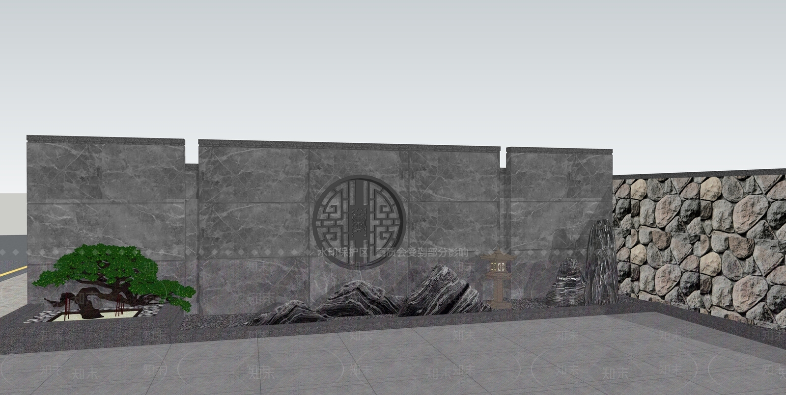 新中式简约景观墙SU模型下载【ID:1144841669】