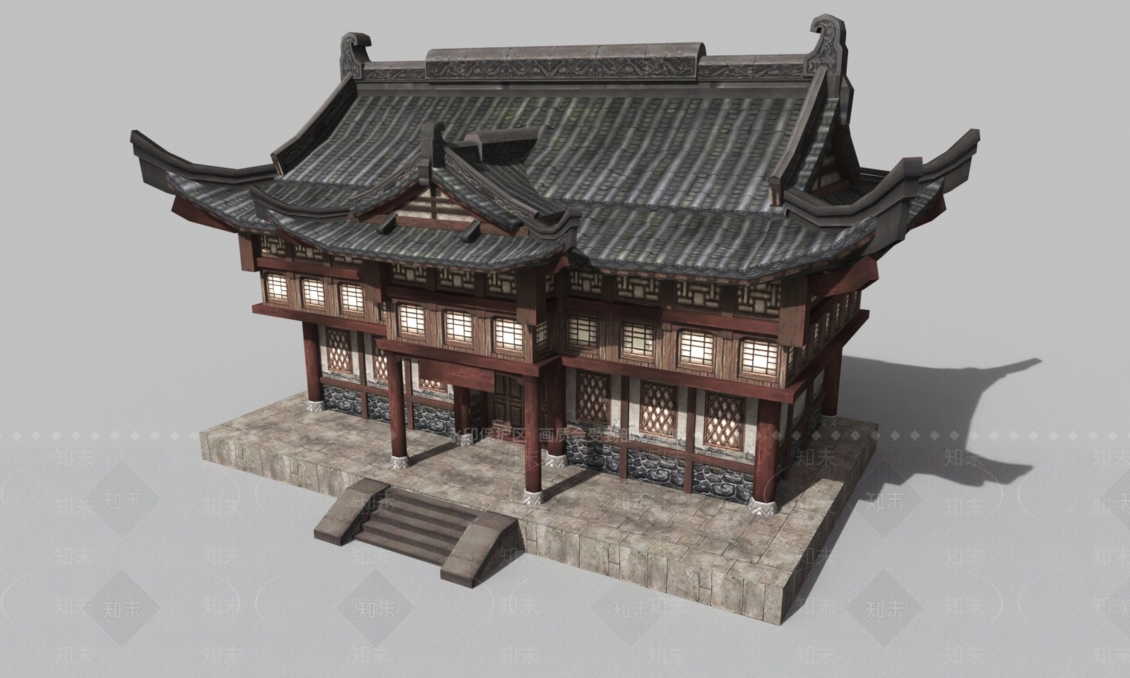 中式建筑配景游戏模型3D模型下载【ID:1144843669】