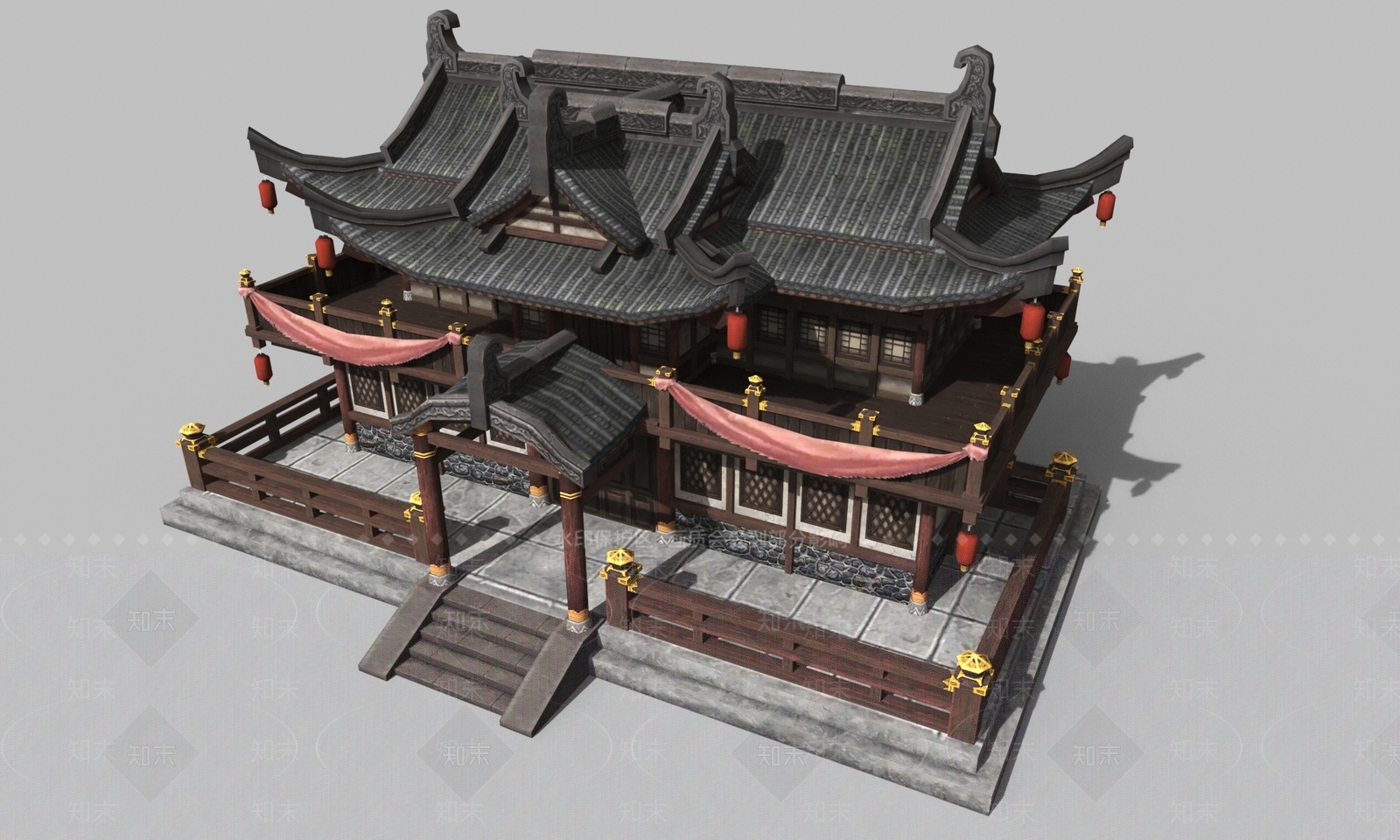 中式建筑配景游戏模型3D模型下载【ID:1144843752】