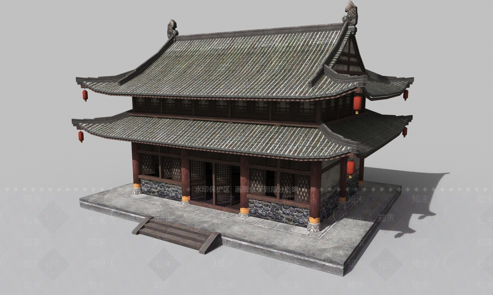 中式建筑配景游戏模型3D模型下载【ID:1144843749】