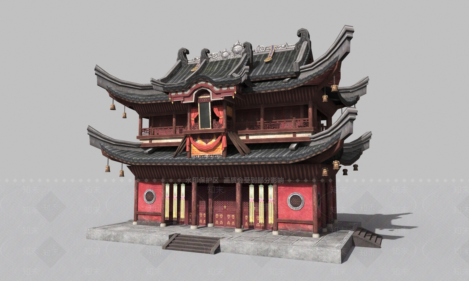 中式建筑配景游戏模型3D模型下载【ID:1144843826】