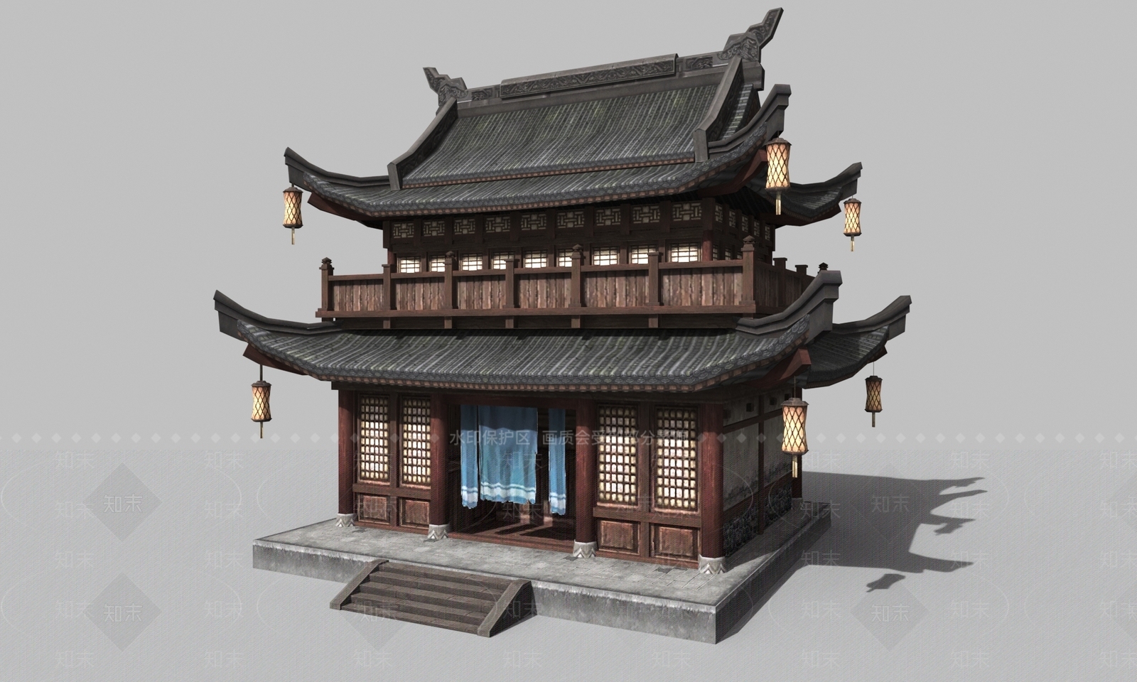 中式建筑配景游戏模型3D模型下载【ID:1144843932】