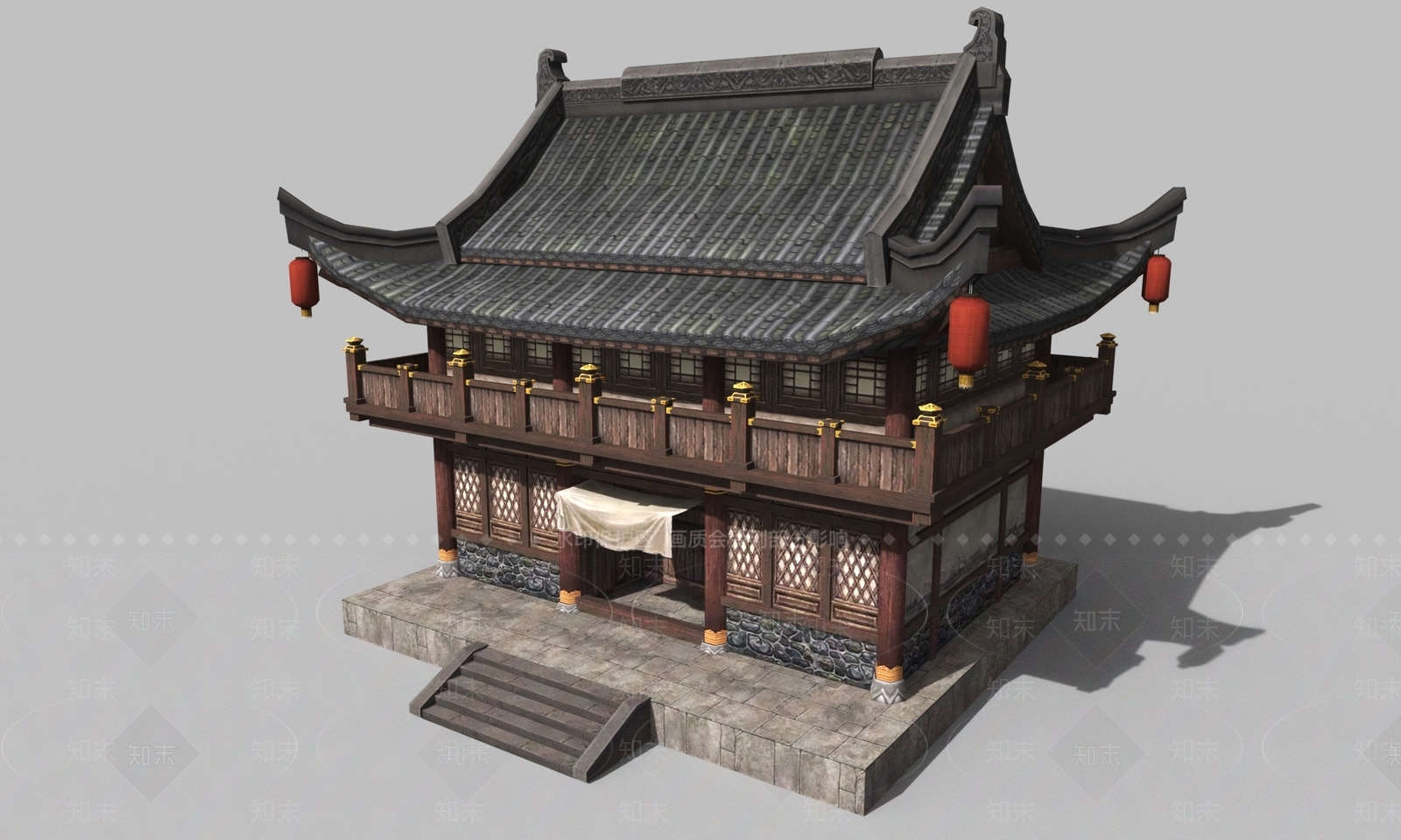 中式建筑配景游戏模型3D模型下载【ID:1144843916】