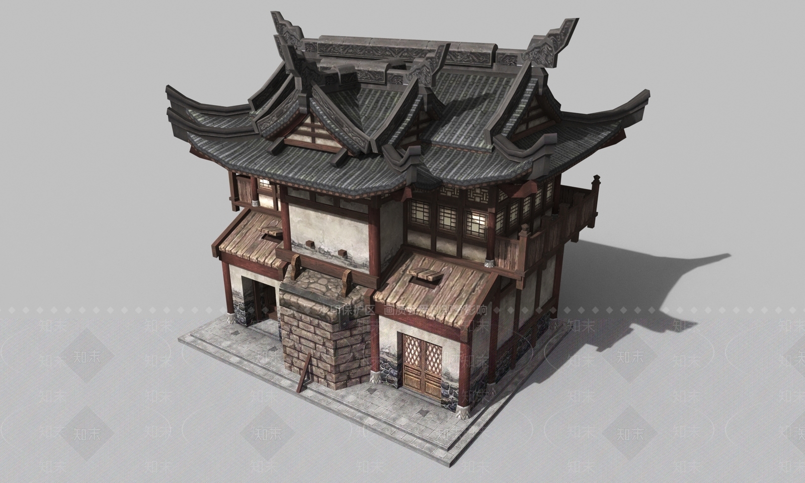 中式建筑配景游戏模型3D模型下载【ID:1144844071】