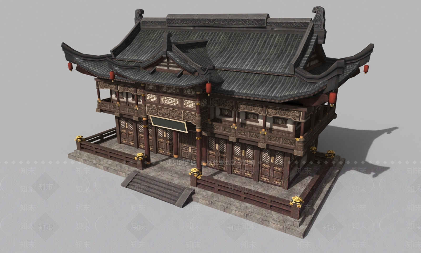 中式建筑配景游戏模型3D模型下载【ID:1144845016】