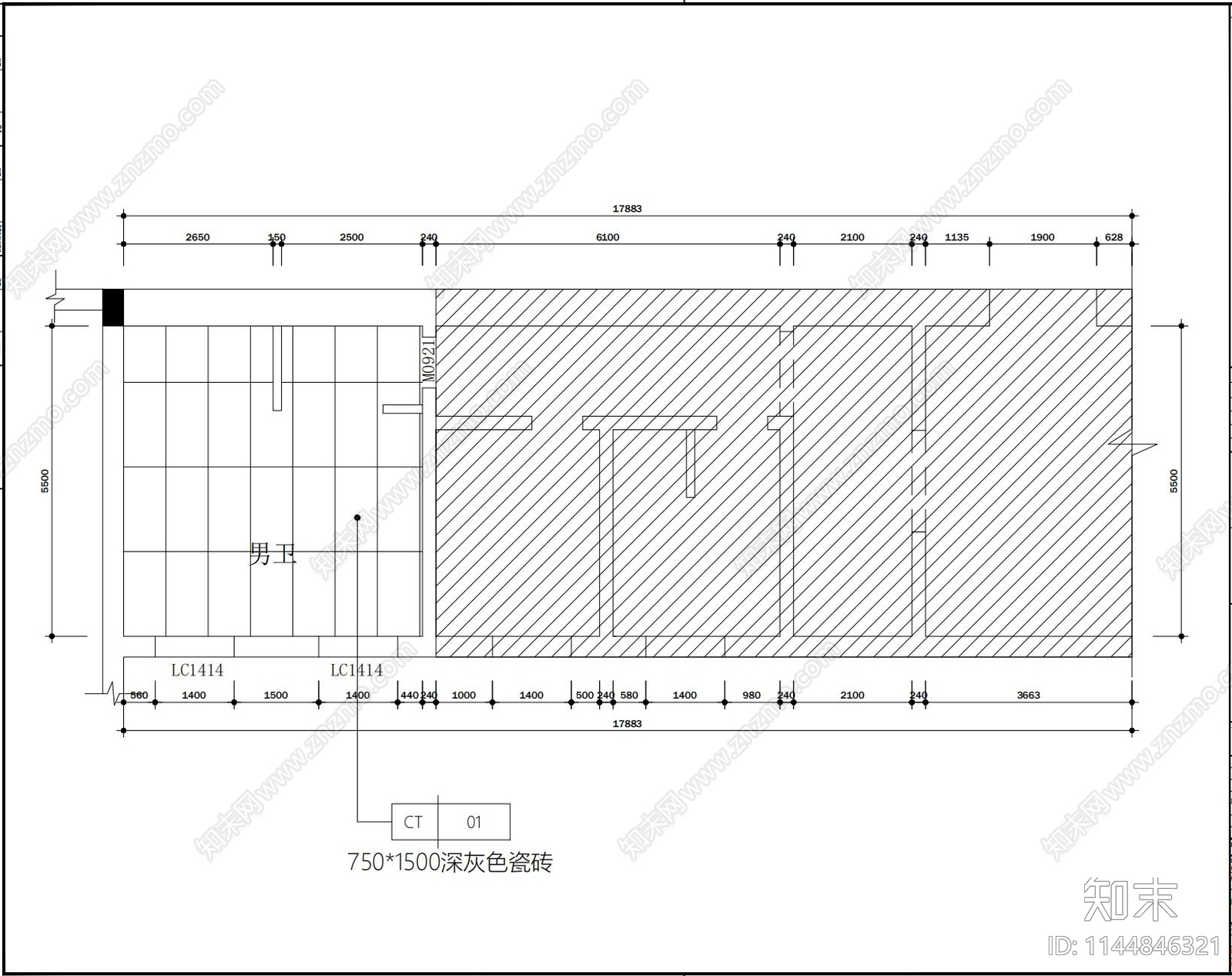 公共卫生间室内装修cad施工图下载【ID:1144846321】
