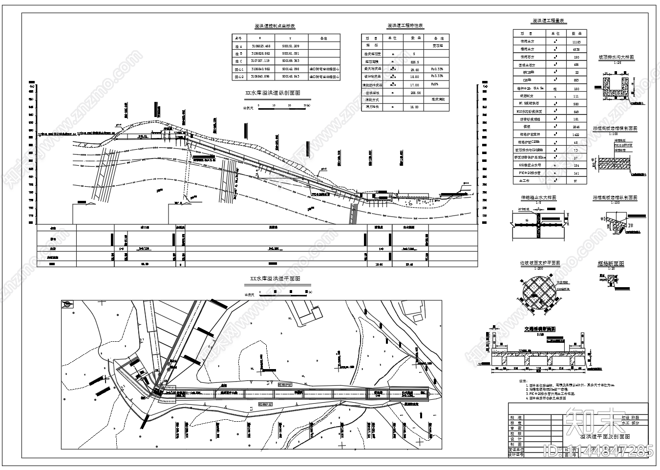 水库溢洪道cad施工图下载【ID:1144847285】