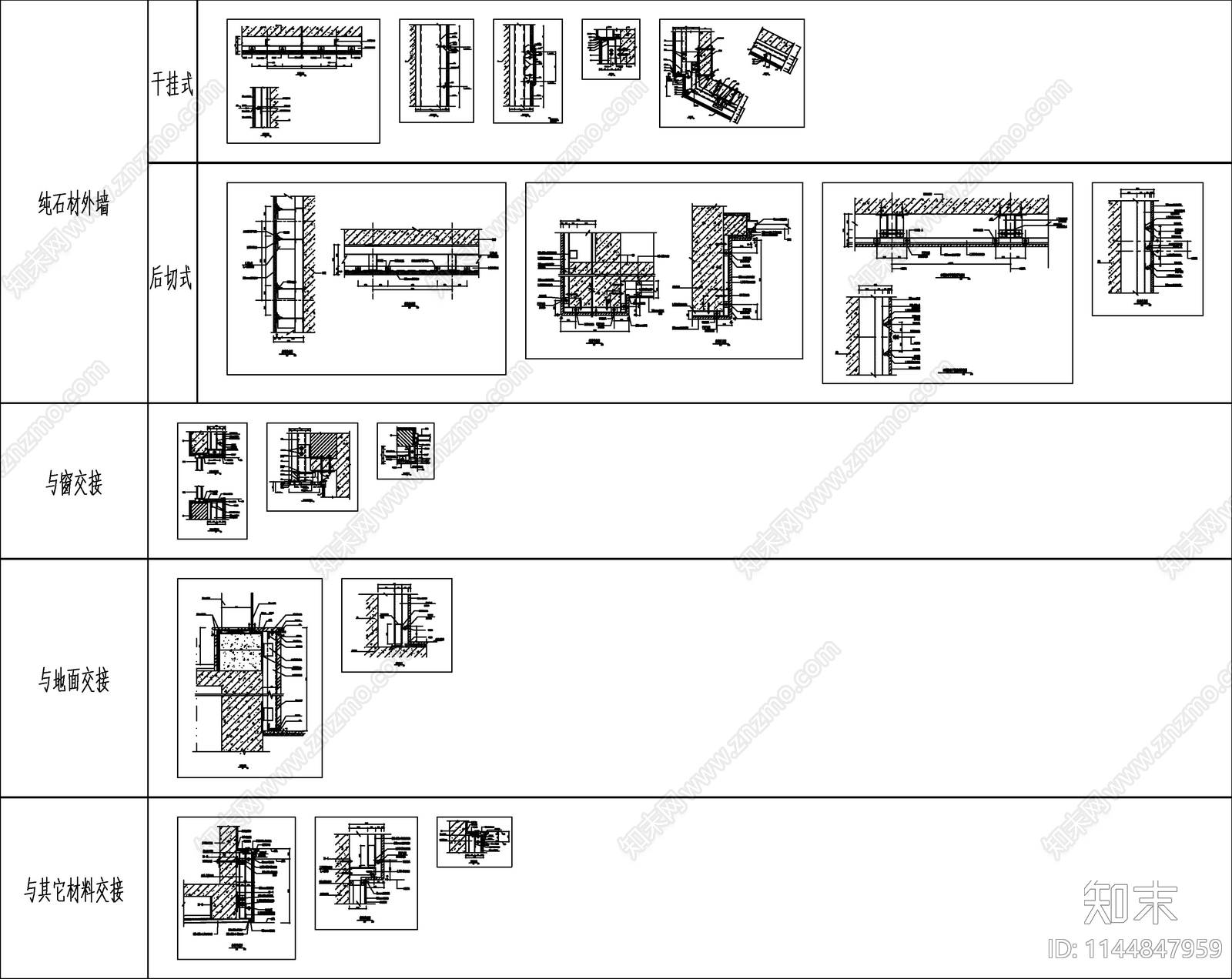 石材幕墙节点cad施工图下载【ID:1144847959】