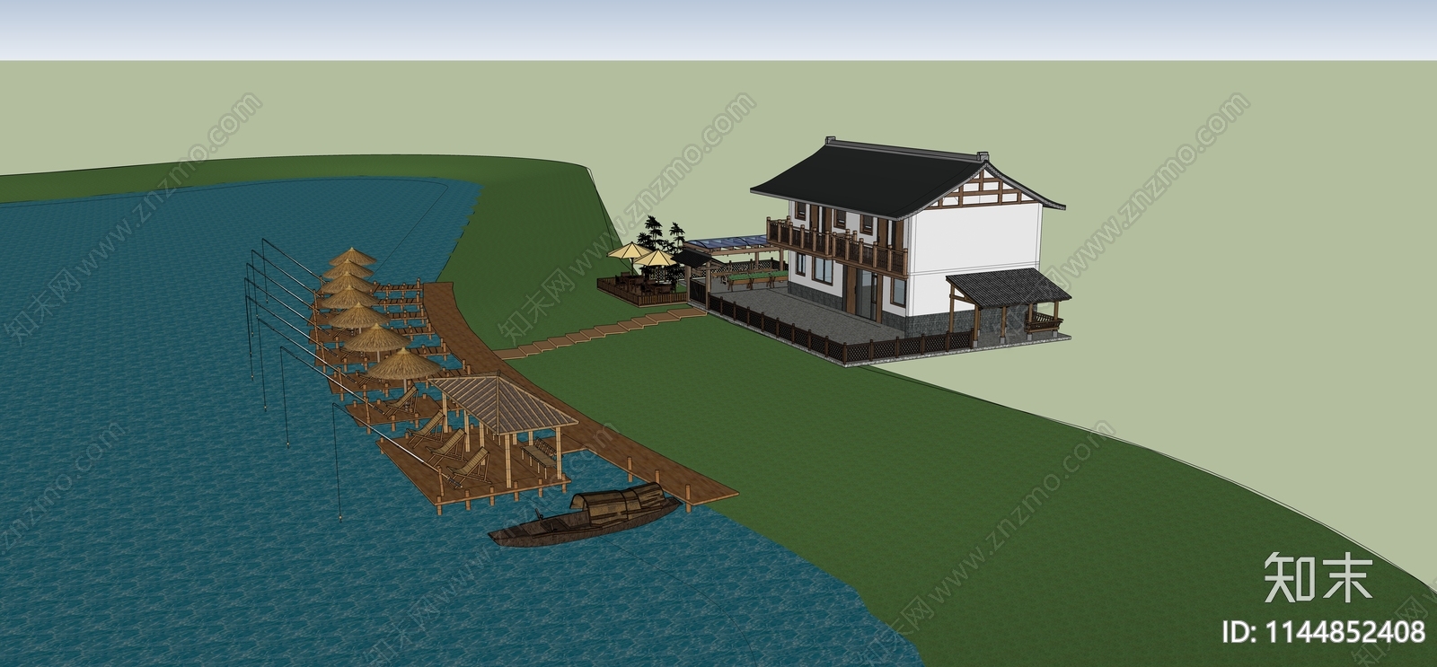 现代滨水景观SU模型下载【ID:1144852408】