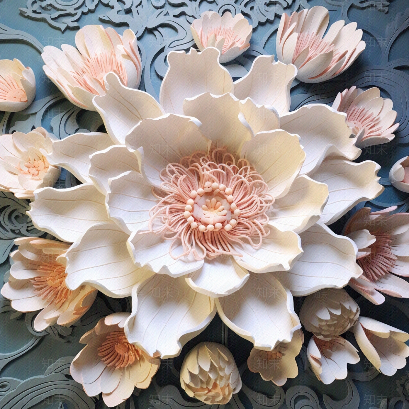 中式立体浮雕花卉贴图下载【ID:1144862170】_【知末网贴图库】
