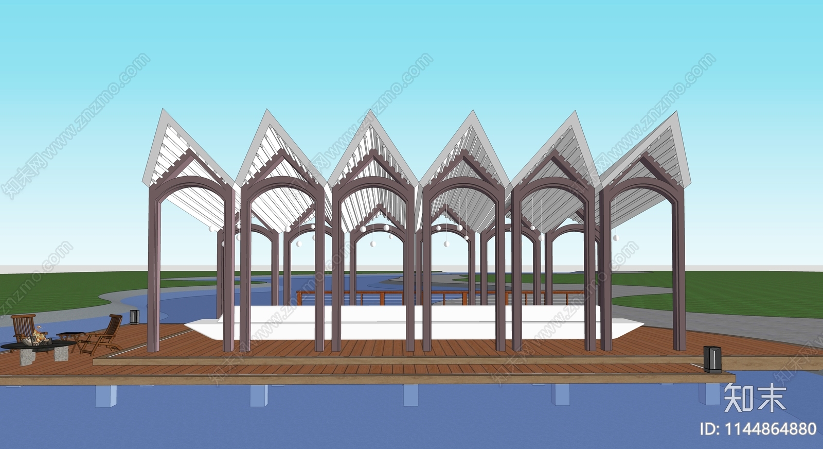 现代景观廊架SU模型下载【ID:1144864880】
