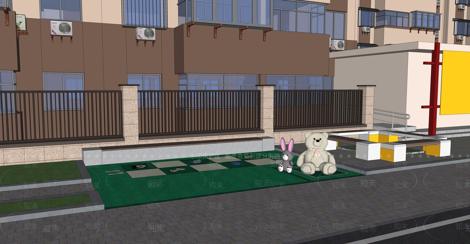 现代小区广场景观SU模型下载【ID:1144865510】
