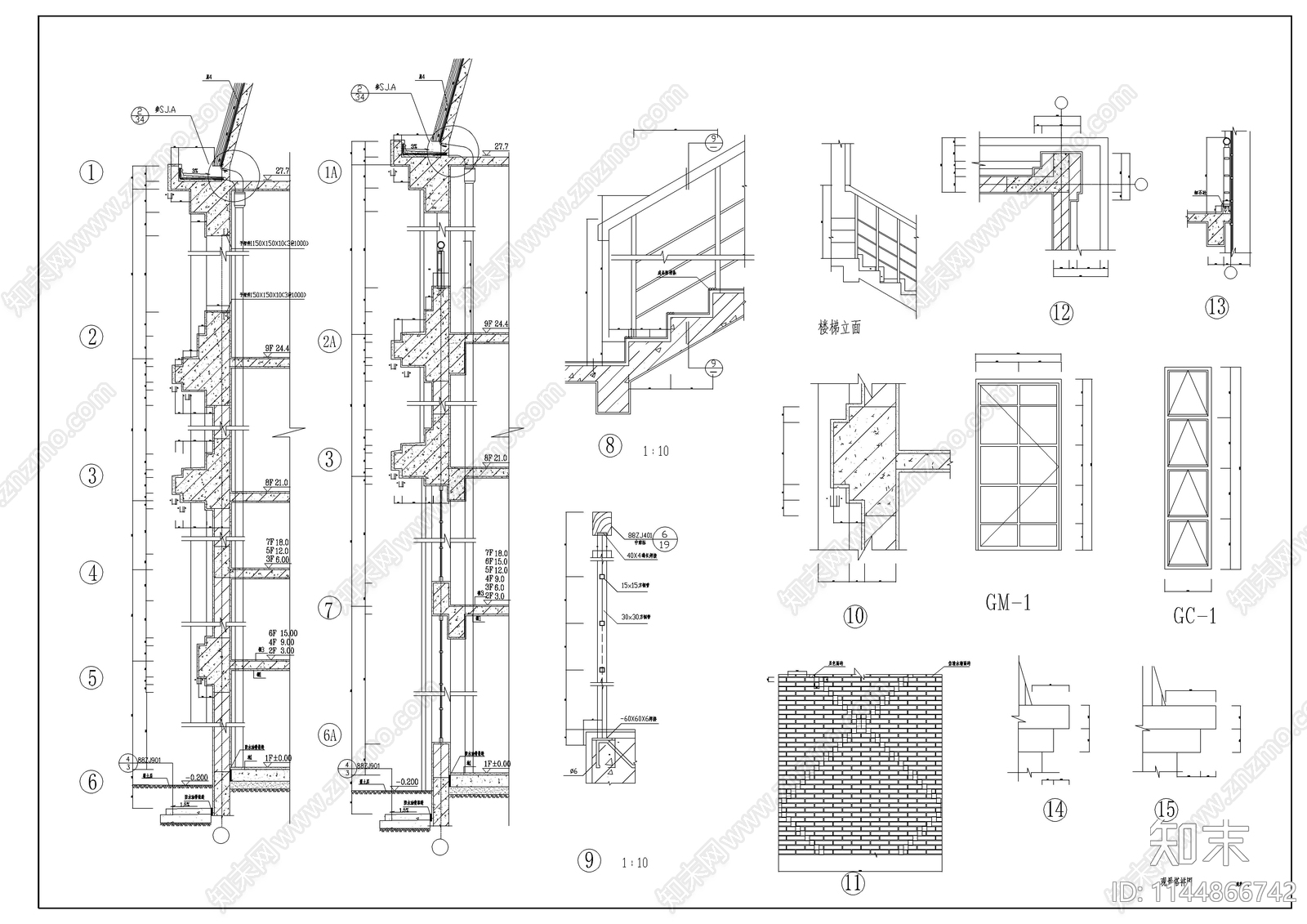 观景塔建筑cad施工图下载【ID:1144866742】