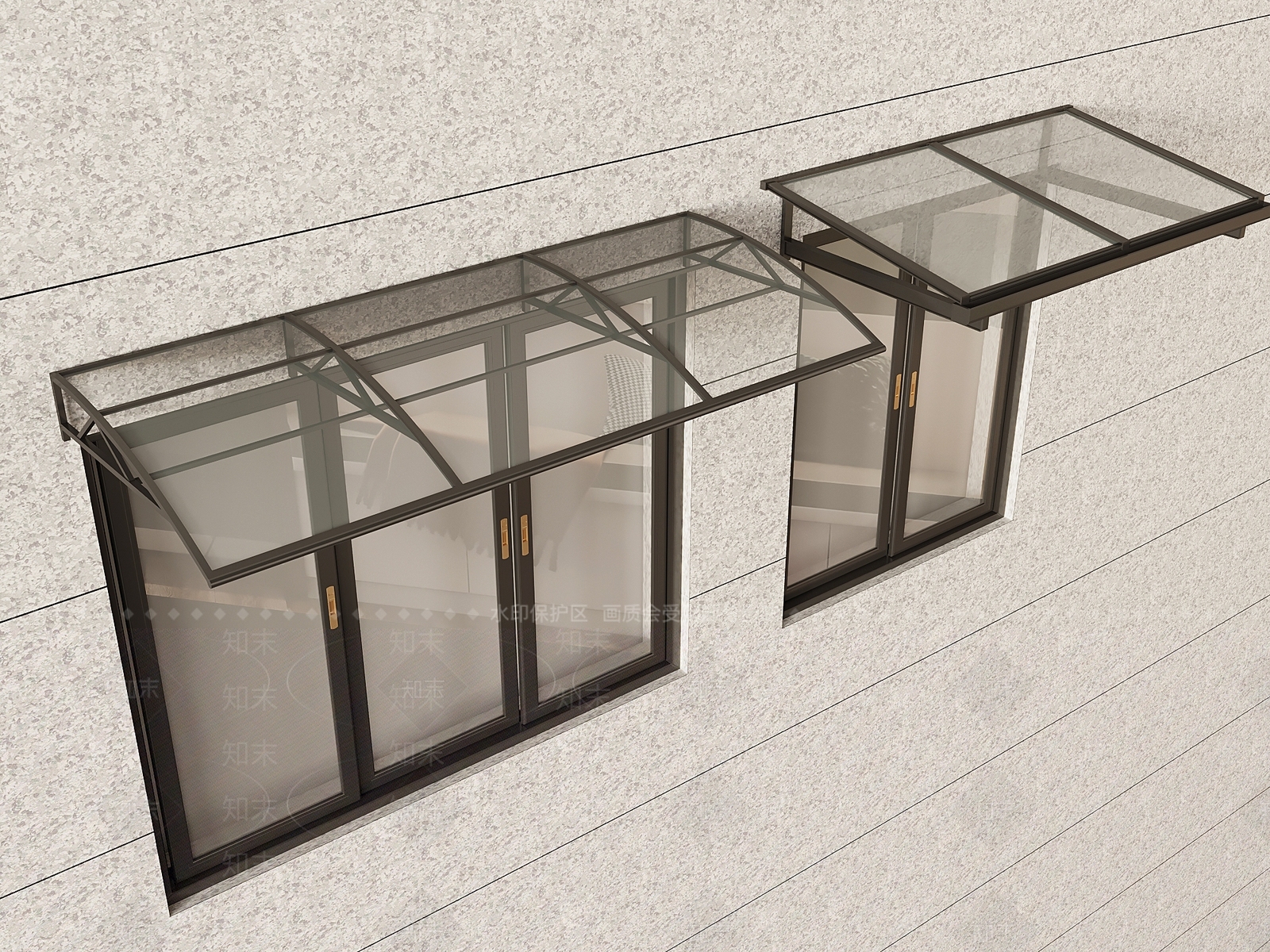 现代钢化玻璃雨棚SU模型下载【ID:1144870457】