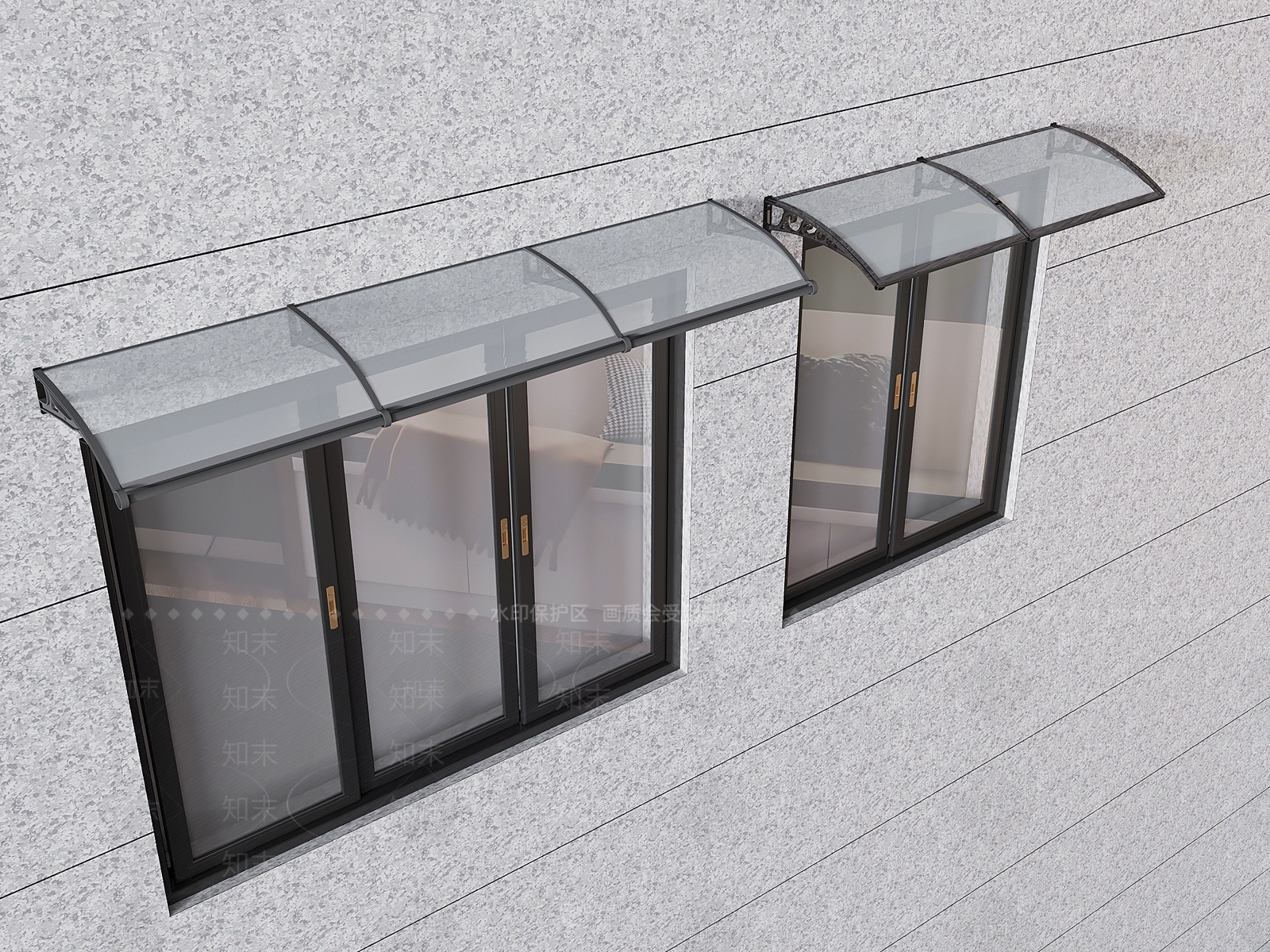 现代钢化玻璃雨棚3D模型下载【ID:1144871010】