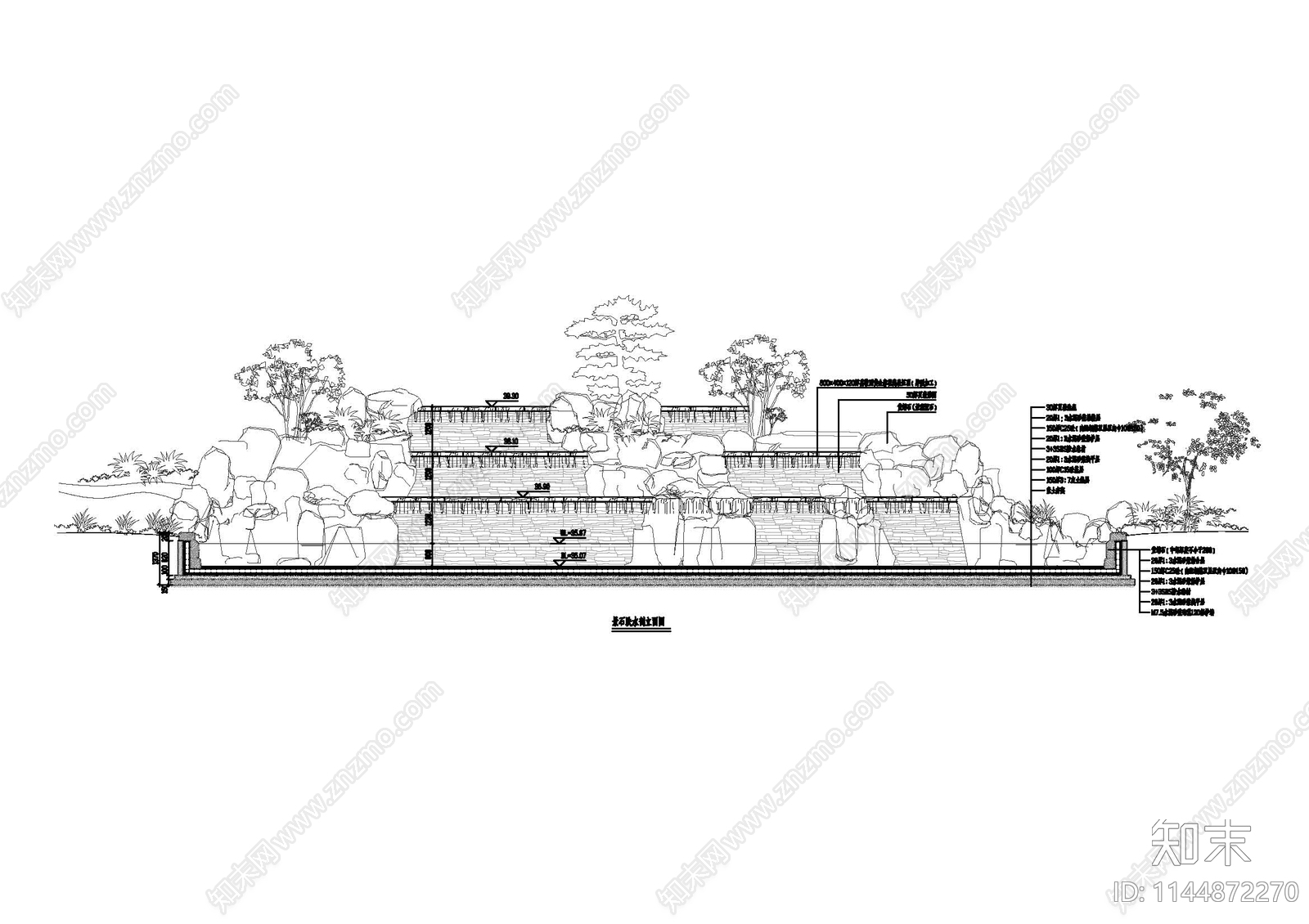 多个景观假山流水立面详图施工图下载【ID:1144872270】
