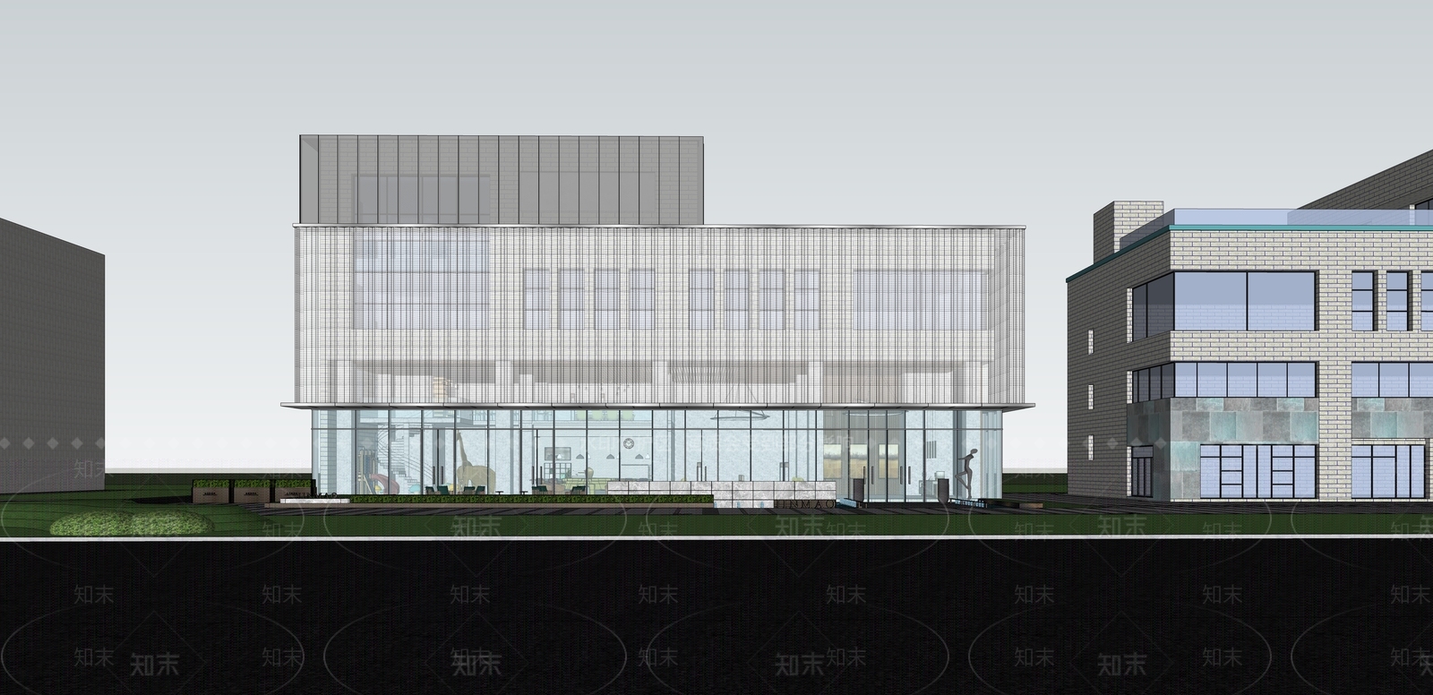 现代售楼处建筑SU模型下载【ID:1144872696】