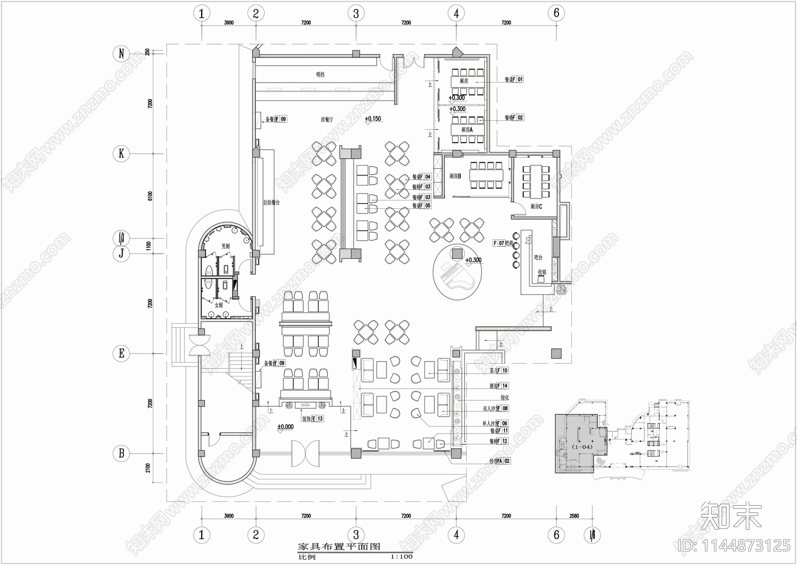 1500㎡西餐厅室内施工图下载【ID:1144873125】