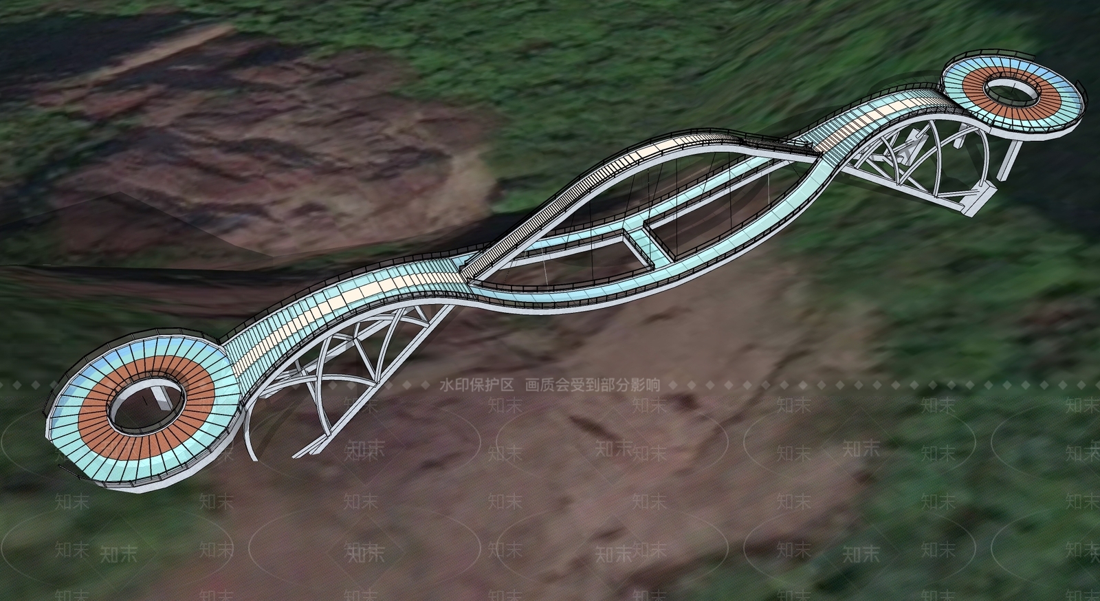 现代玻璃景观桥SU模型下载【ID:1144875282】
