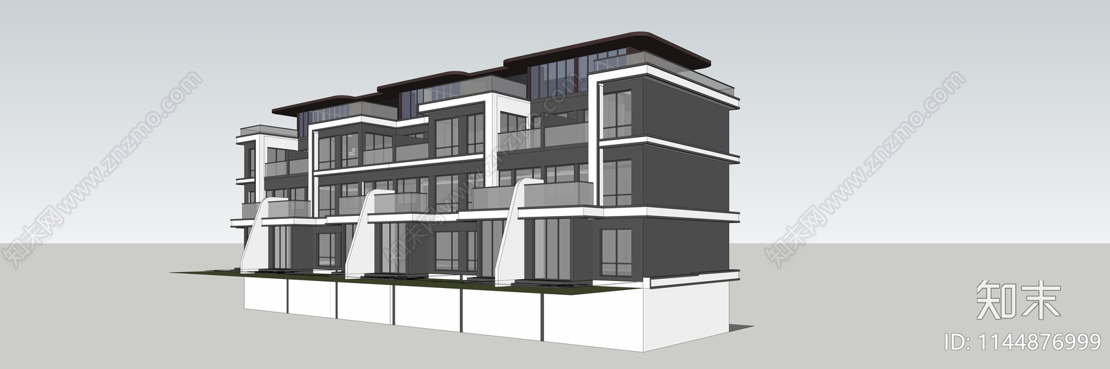 现代风格联排别墅SU模型下载【ID:1144876999】
