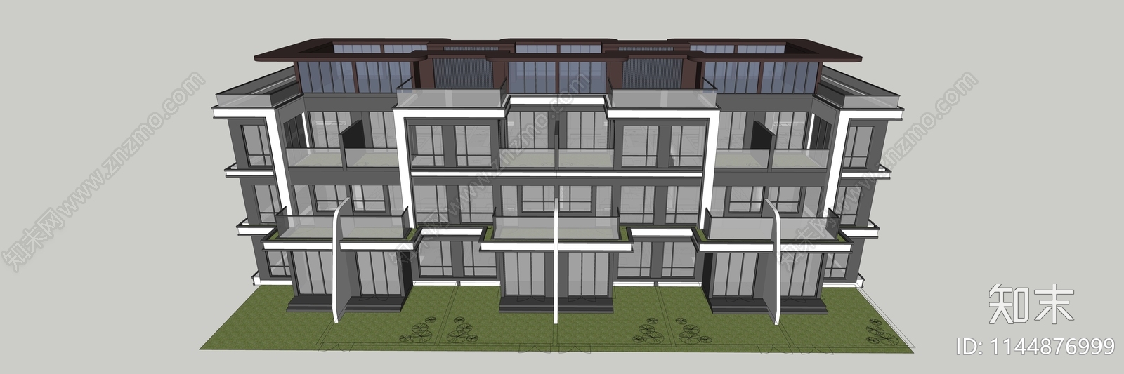 现代风格联排别墅SU模型下载【ID:1144876999】