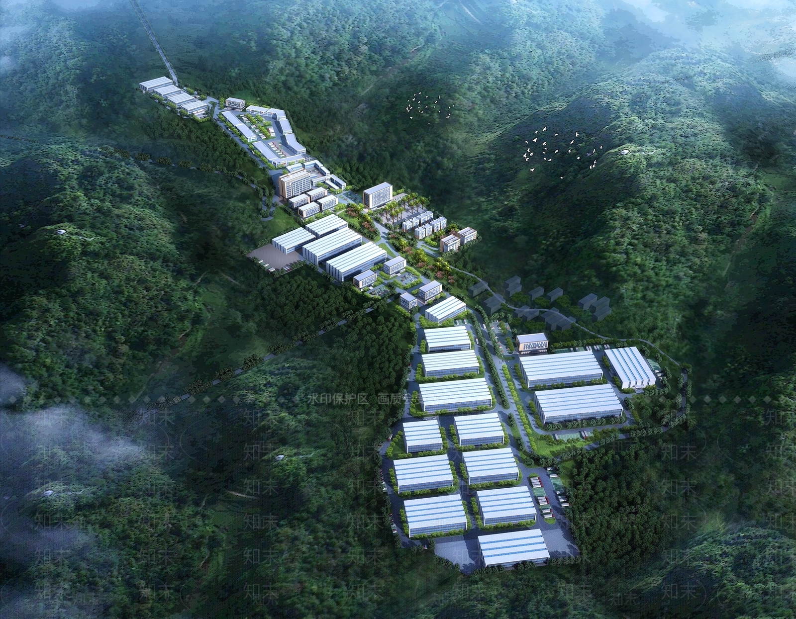 现代工业厂房厂区规划3D模型下载【ID:1144877144】