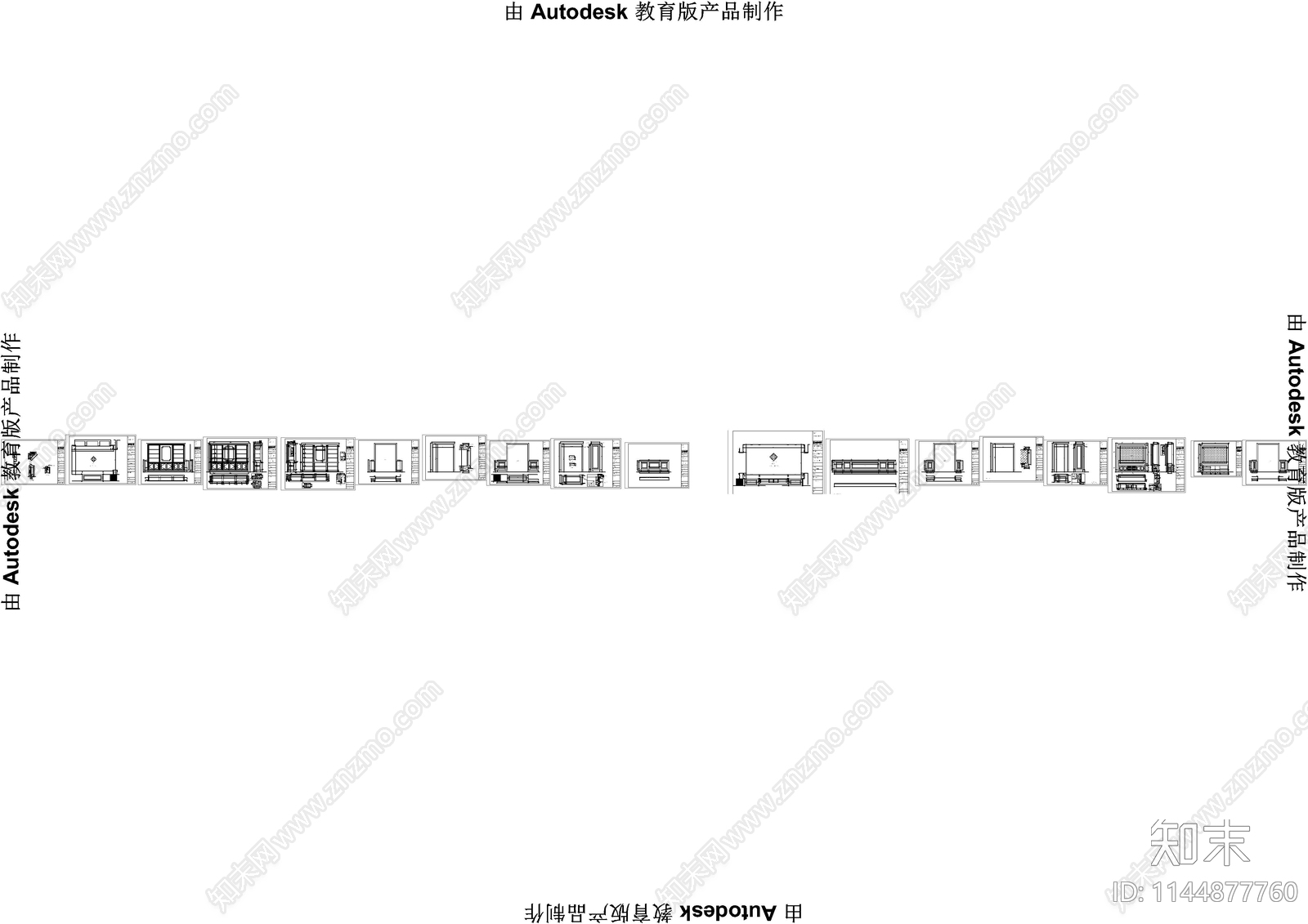 展厅主卧书房及主卧护墙板cad施工图下载【ID:1144877760】