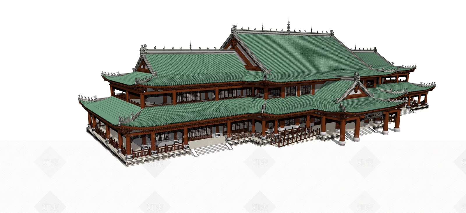 中式古镇古建游客服务中心SU模型下载【ID:1144879097】