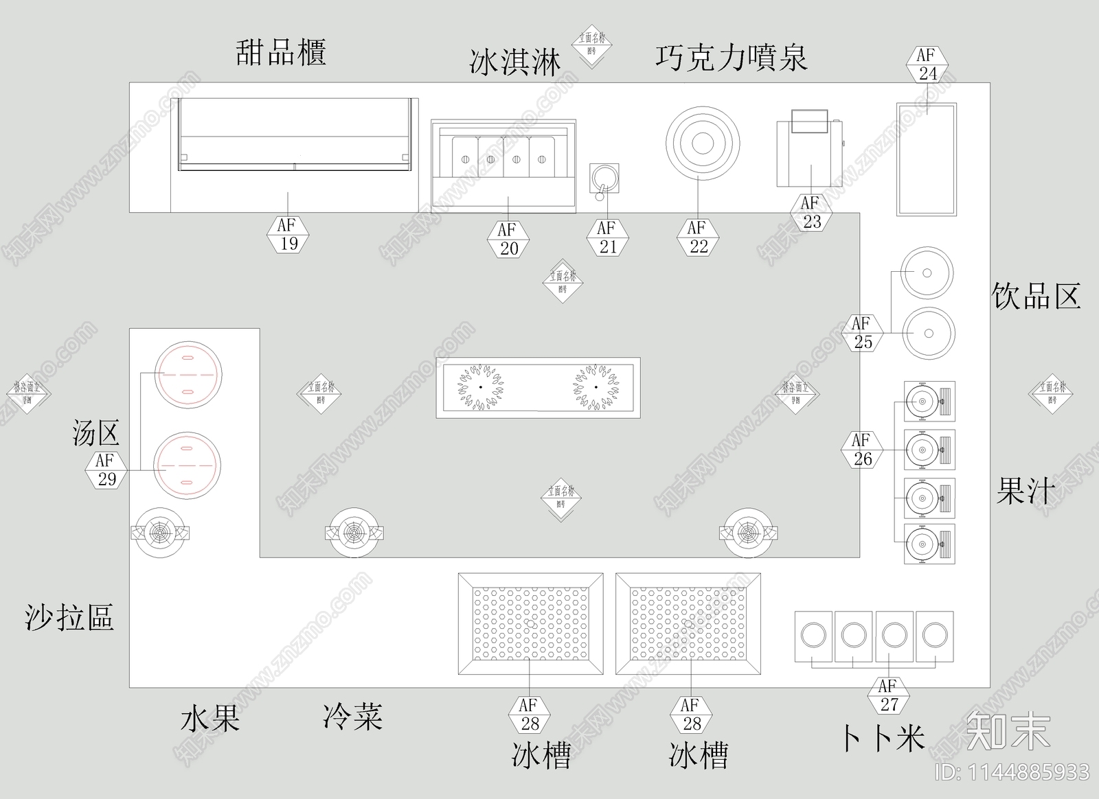 甜品店厨房明档三视图施工图下载【ID:1144885933】