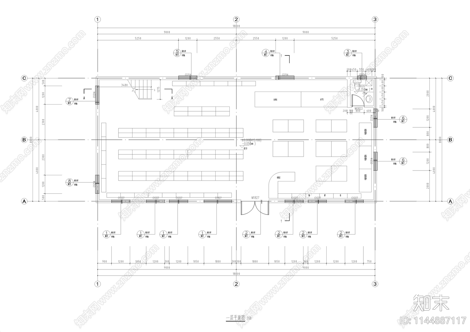 青江超市建筑cad施工图下载【ID:1144887117】