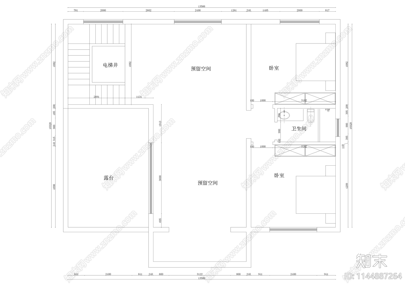 三层别墅平面图施工图下载【ID:1144887264】