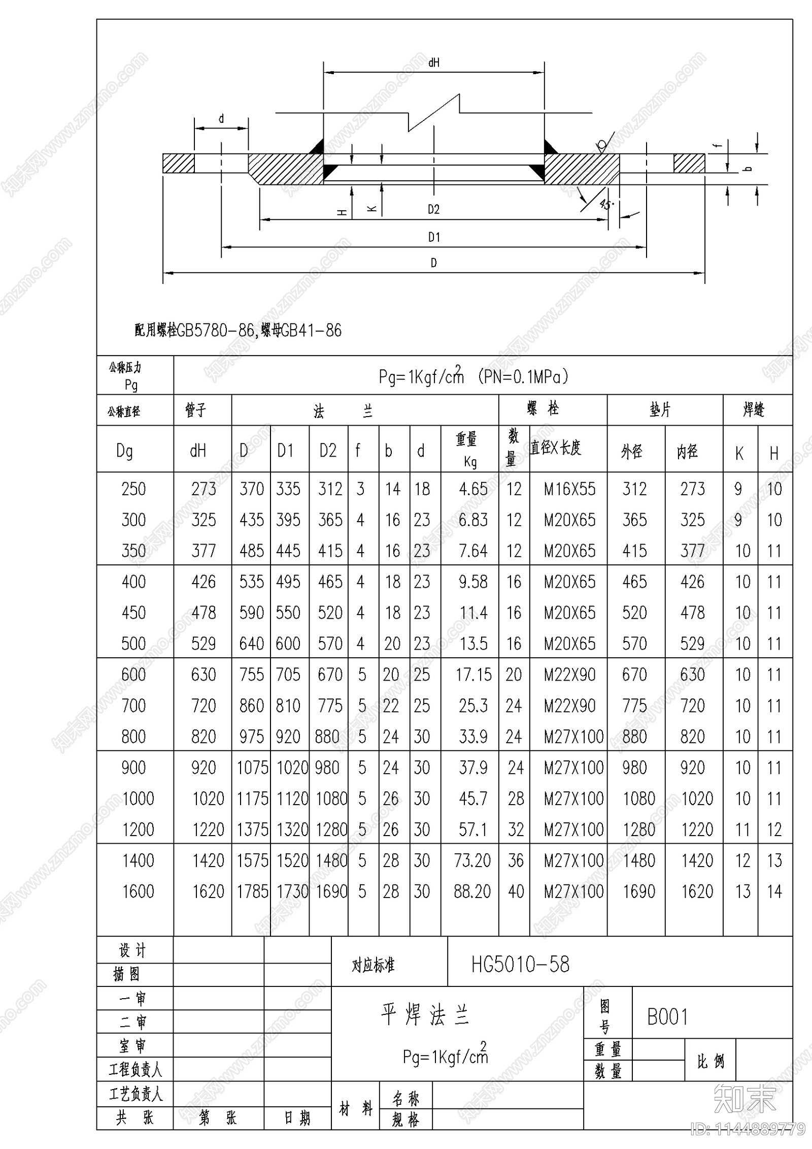 平焊钢制法兰标准图集cad施工图下载【ID:1144889779】