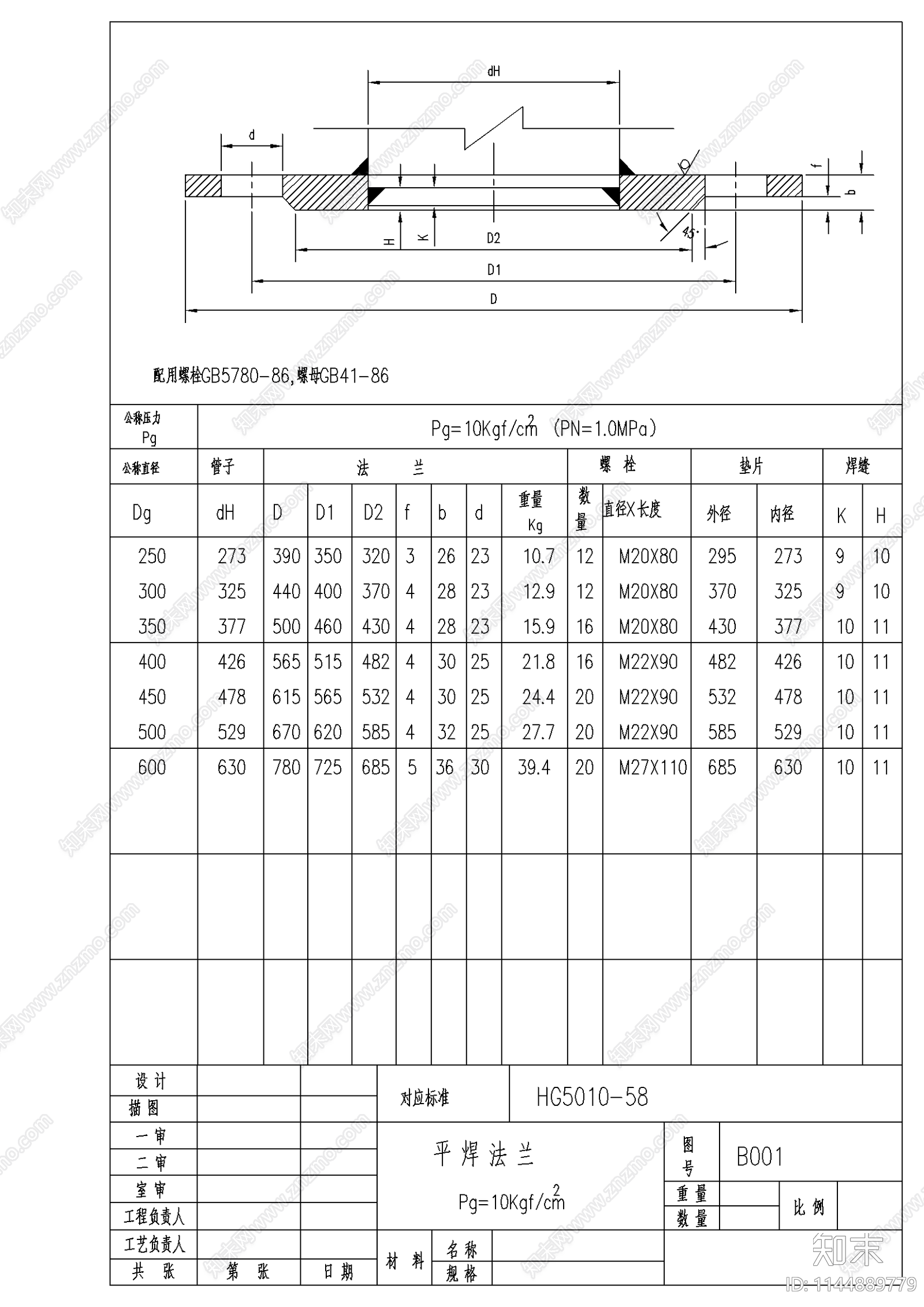 平焊钢制法兰标准图集cad施工图下载【ID:1144889779】