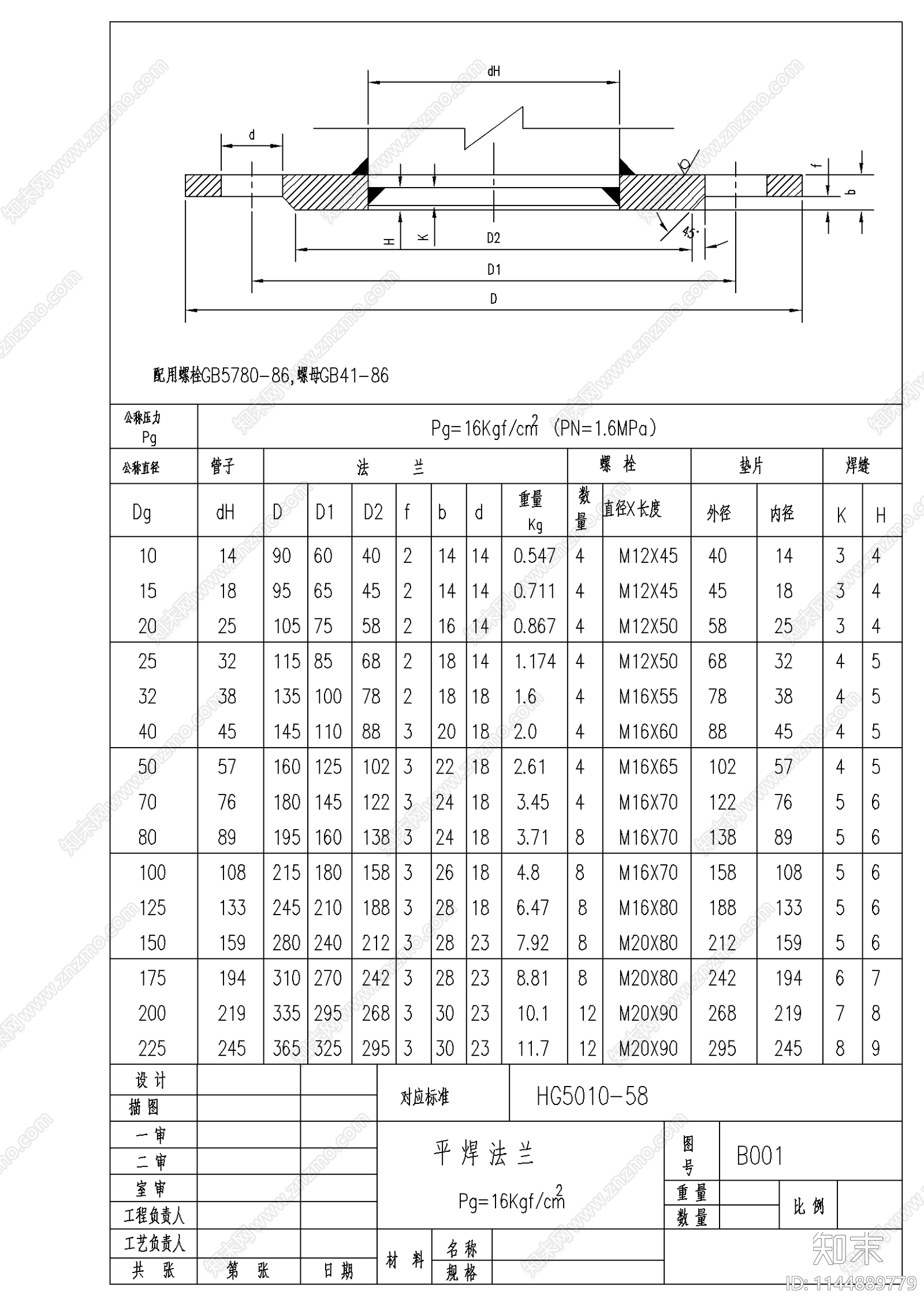 平焊钢制法兰标准图集cad施工图下载【ID:1144889779】