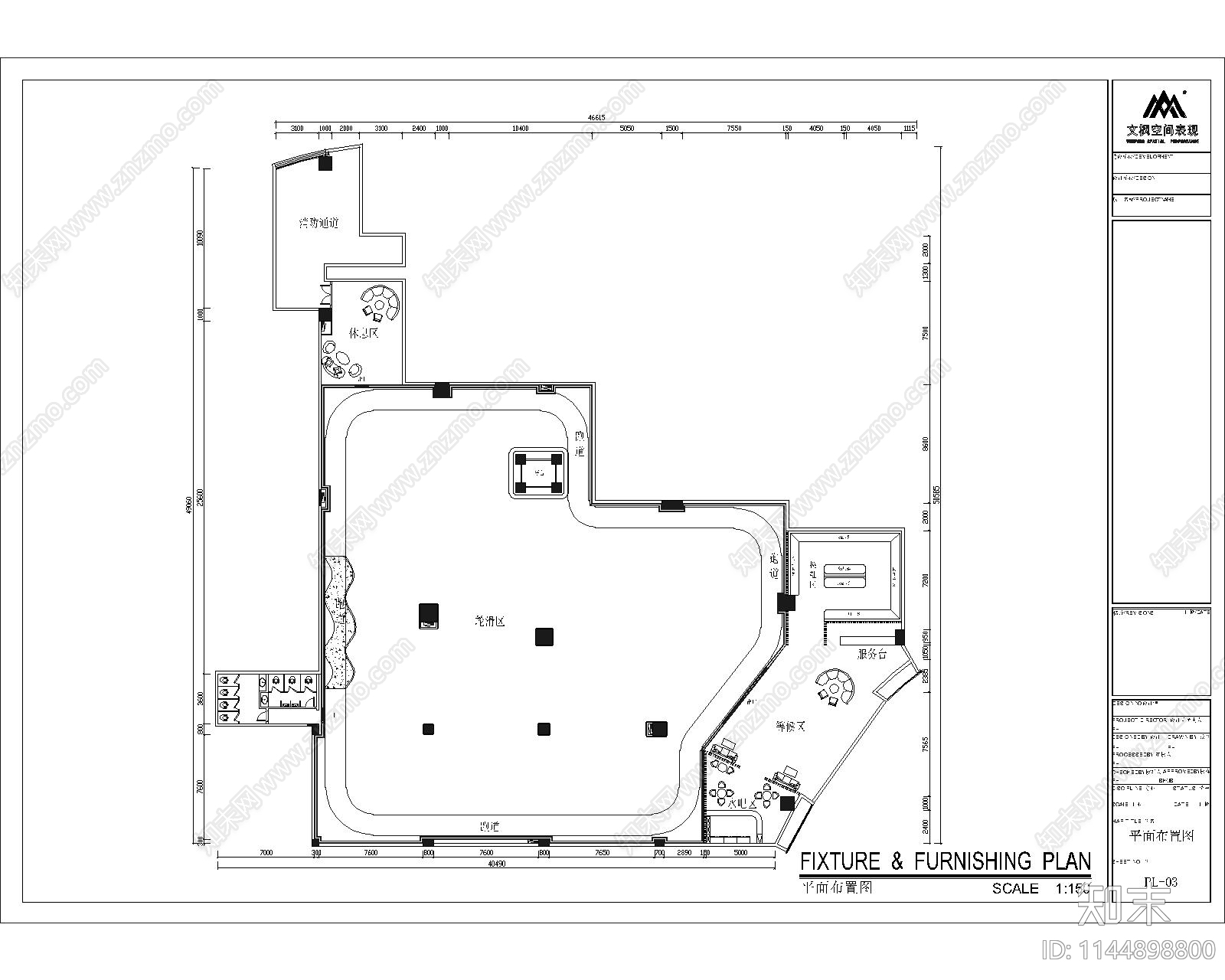 轮滑旱冰场室内cad施工图下载【ID:1144898800】