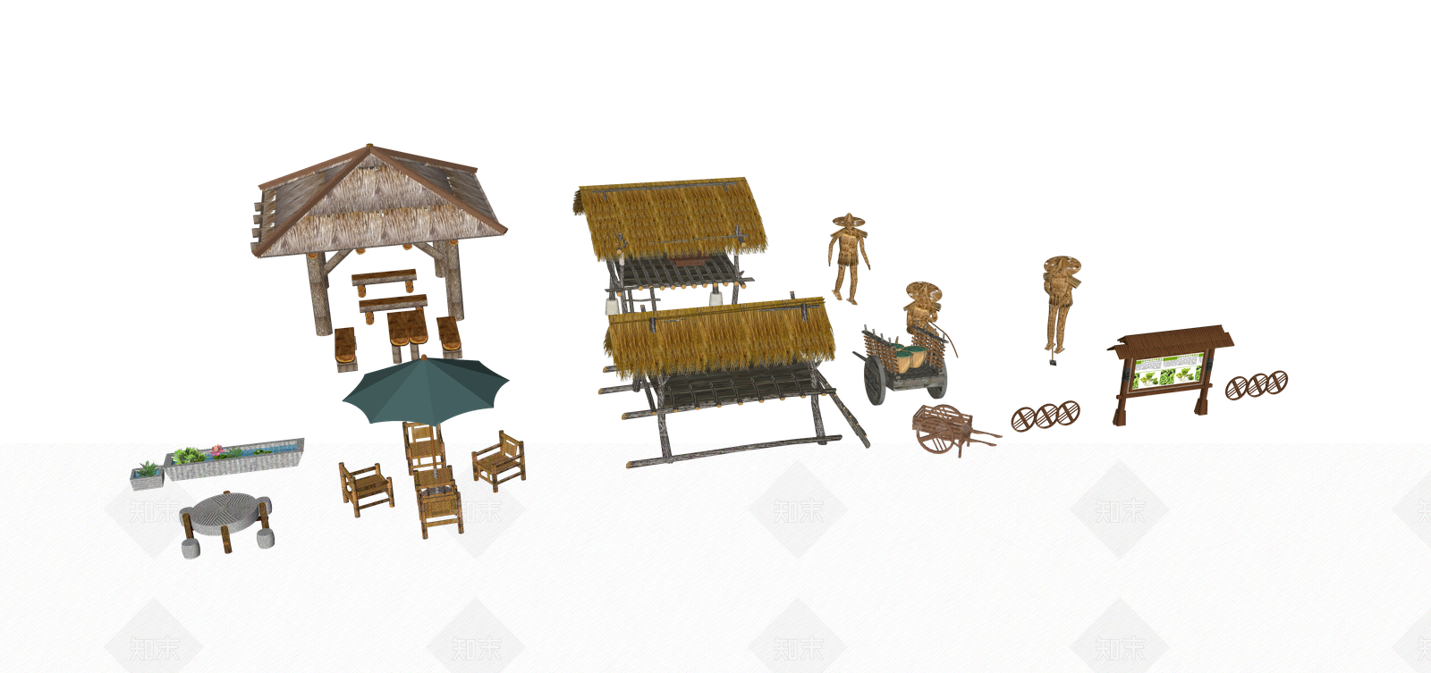 现代农家乐景观小品SU模型下载【ID:1144899731】